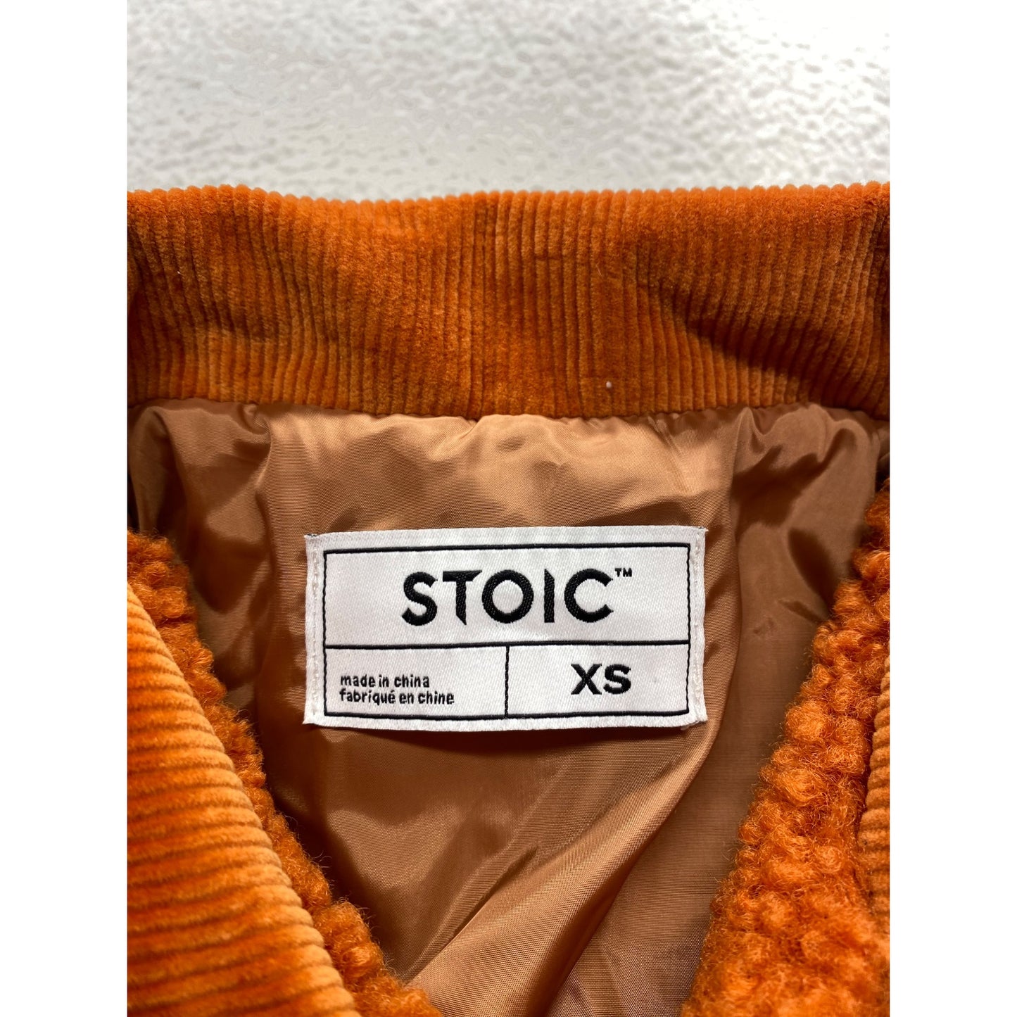 Stoic Womens Sherpa Fleece Jacket XS Orange Corduroy Trim Polyester Lining #7067