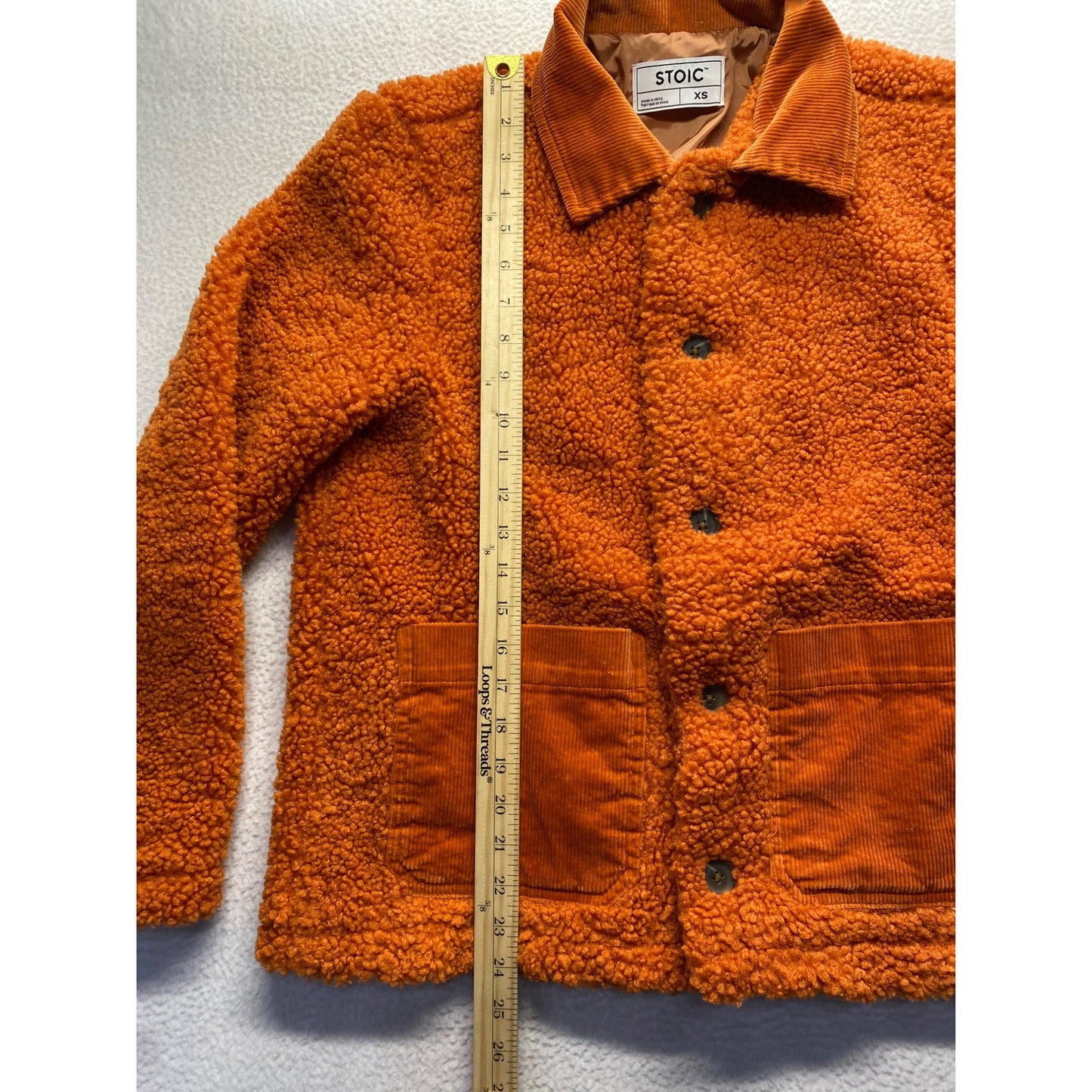 Stoic Womens Sherpa Fleece Jacket XS Orange Corduroy Trim Polyester Lining #7067