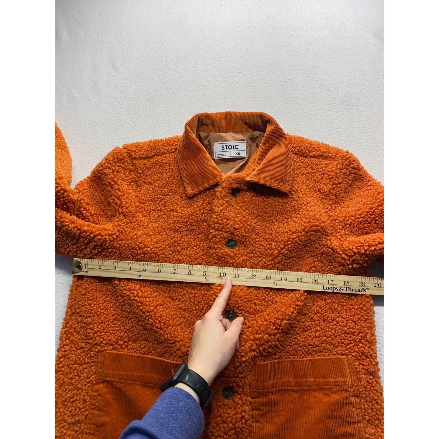 Stoic Womens Sherpa Fleece Jacket XS Orange Corduroy Trim Polyester Lining #7067
