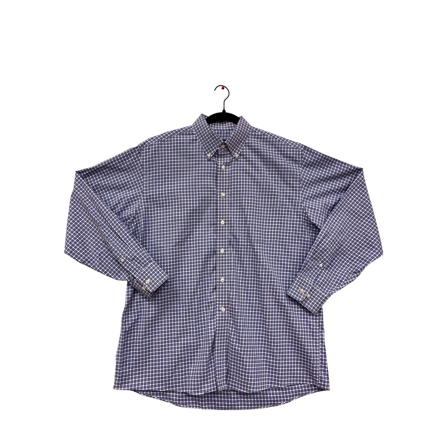 Jos. A. Bank Travelers Collection Mens Large Blue Checkered Button-Down Shirt #6350