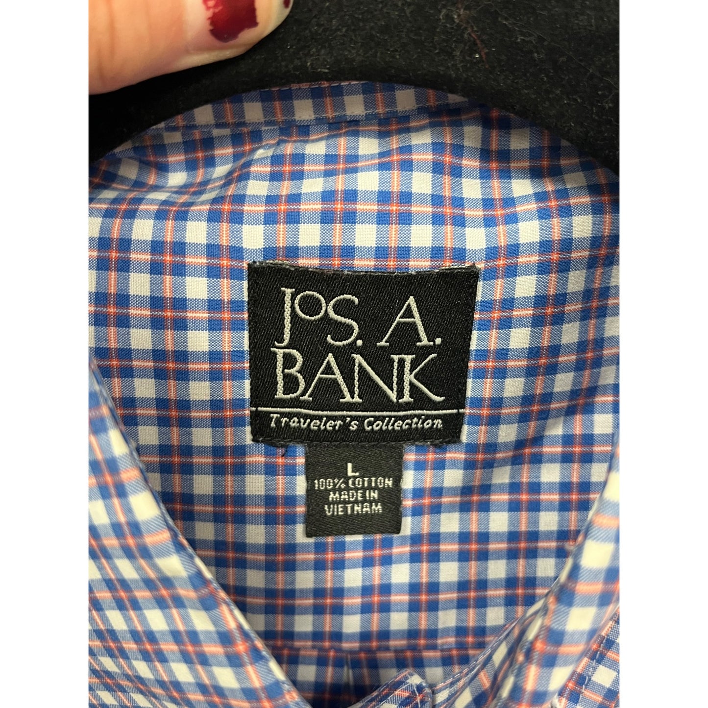 Jos. A. Bank Travelers Collection Mens Large Blue Checkered Button-Down Shirt #6350
