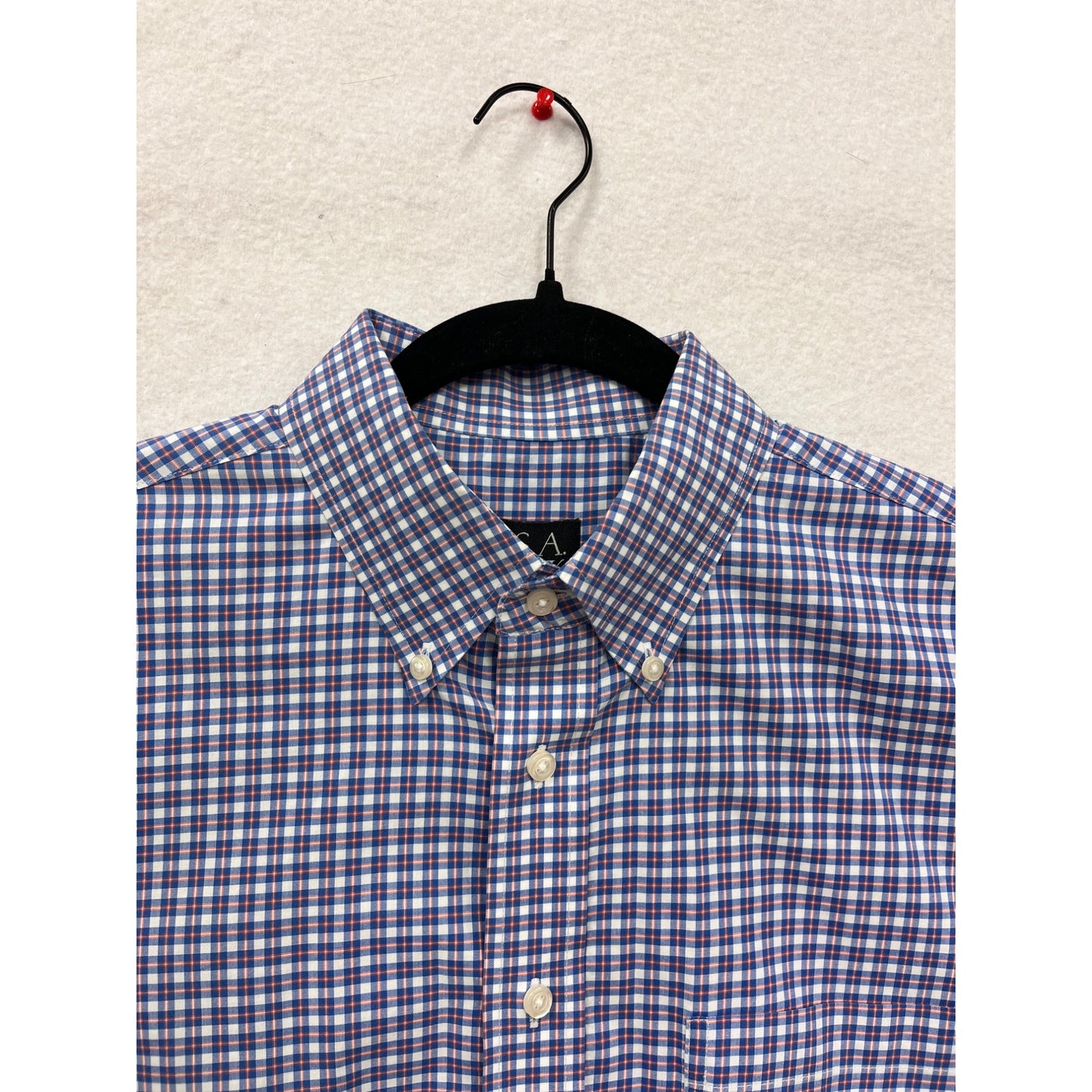 Jos. A. Bank Travelers Collection Mens Large Blue Checkered Button-Down Shirt #6350