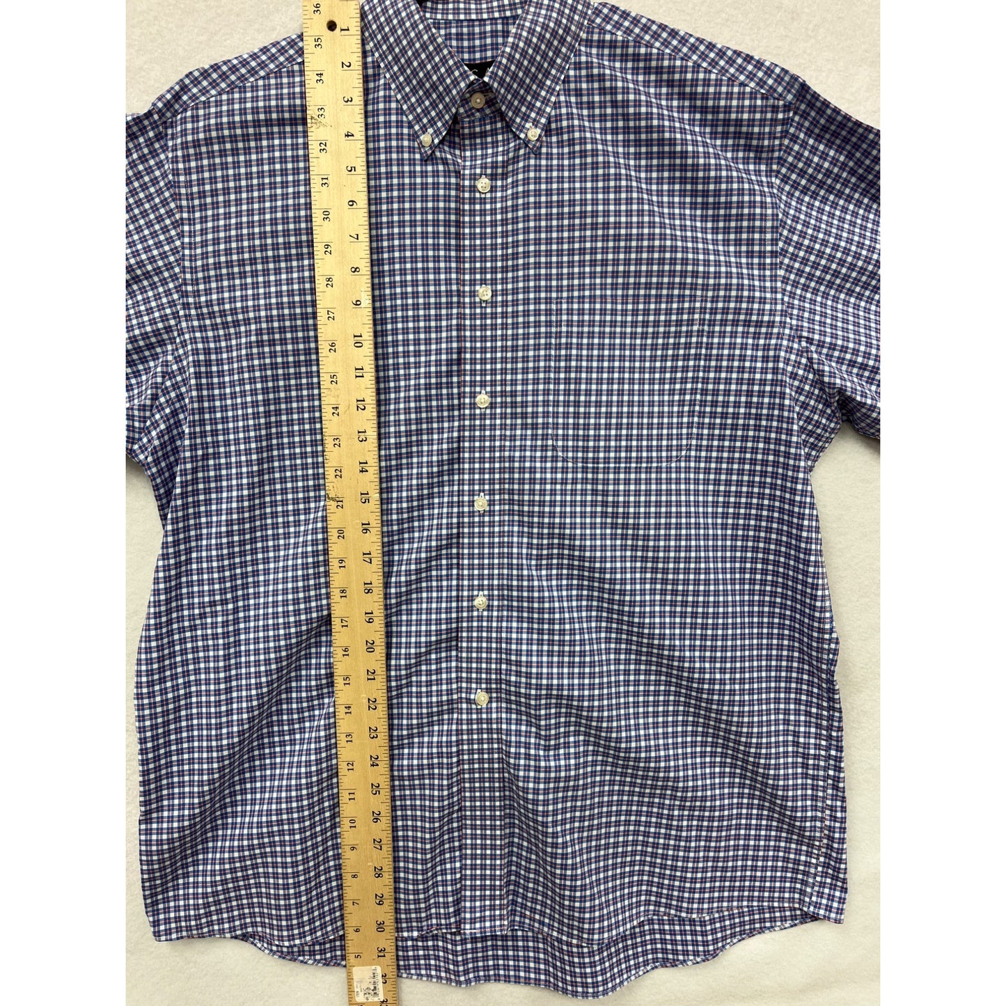 Jos. A. Bank Travelers Collection Mens Large Blue Checkered Button-Down Shirt #6350