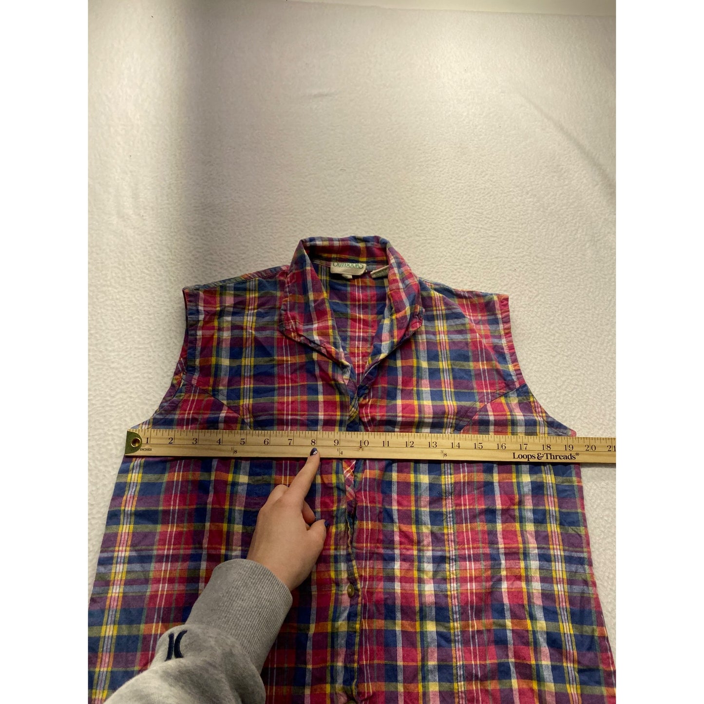 Vintage Johnny Appleseed Outdoors Womens Medium Sleeveless Plaid Button-Up Shirt #7346