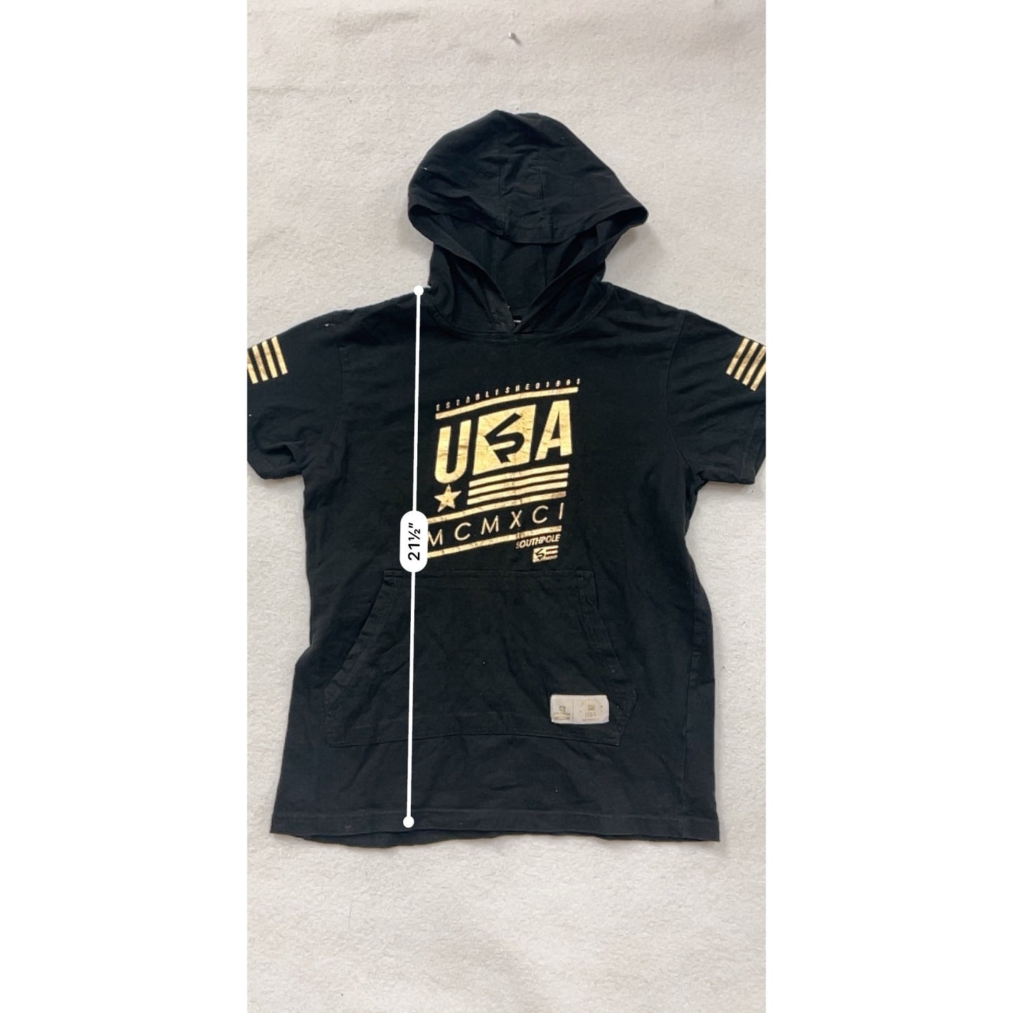 Boys Southpole Black Hoodie T-Shirt Youth Size 14/16 USA Gold Graphic Cotton Casual Wear #6573