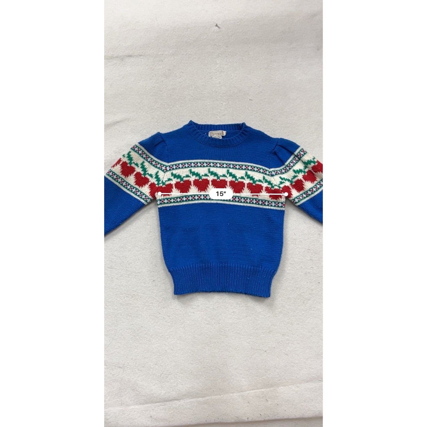 Vintage Blue Knit Sweater W/ Red Heart Pattern By Knit Collections #145A