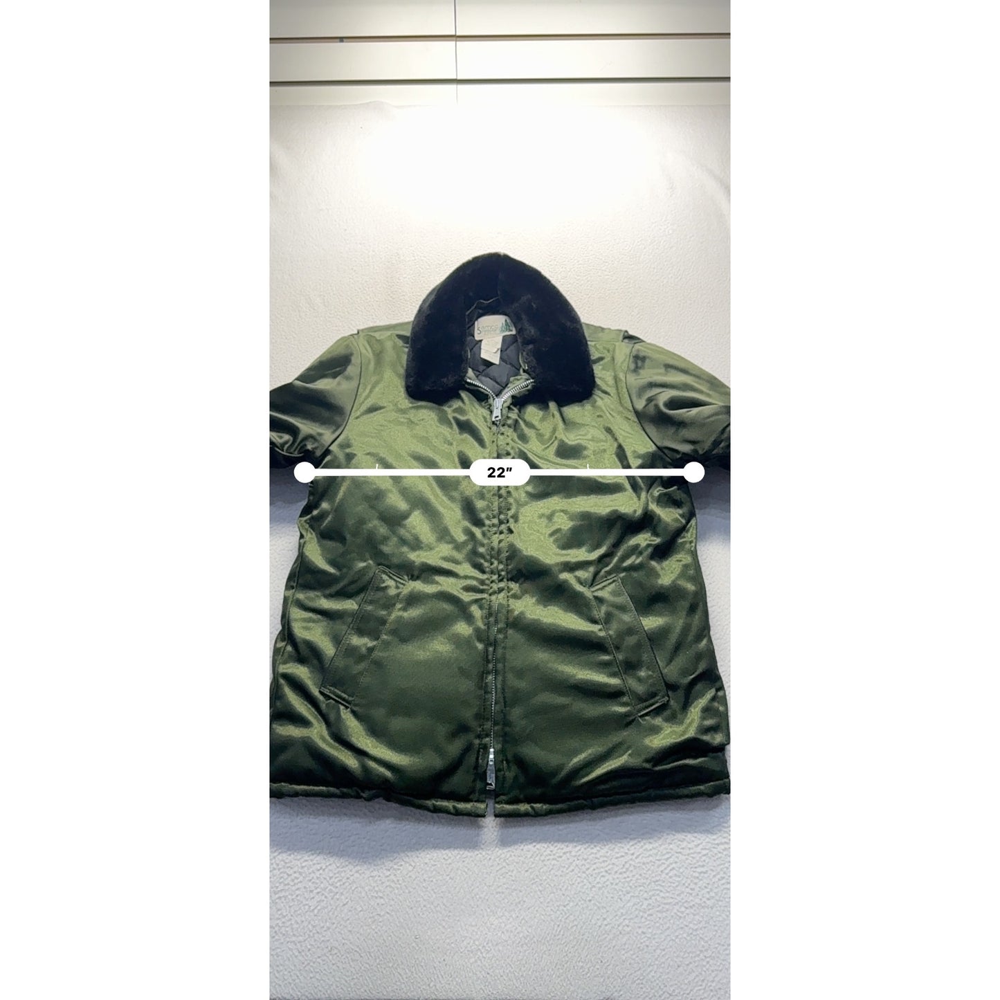 Samco Sportswear Vintage Quilted Green Jacket Black Fur Collar Tall 42 #9360
