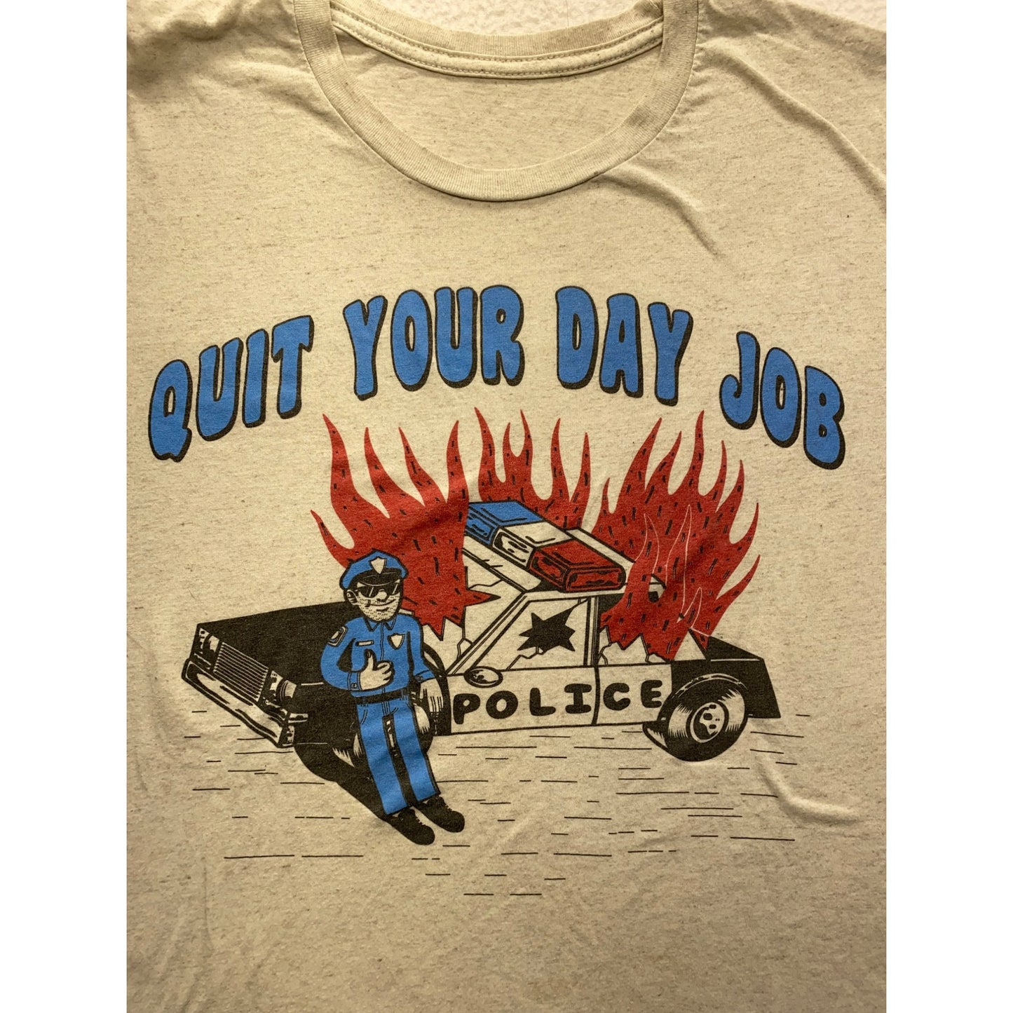 Quit Your Day Job Graphic Tee Mens L Police Car & Officer Design #7034