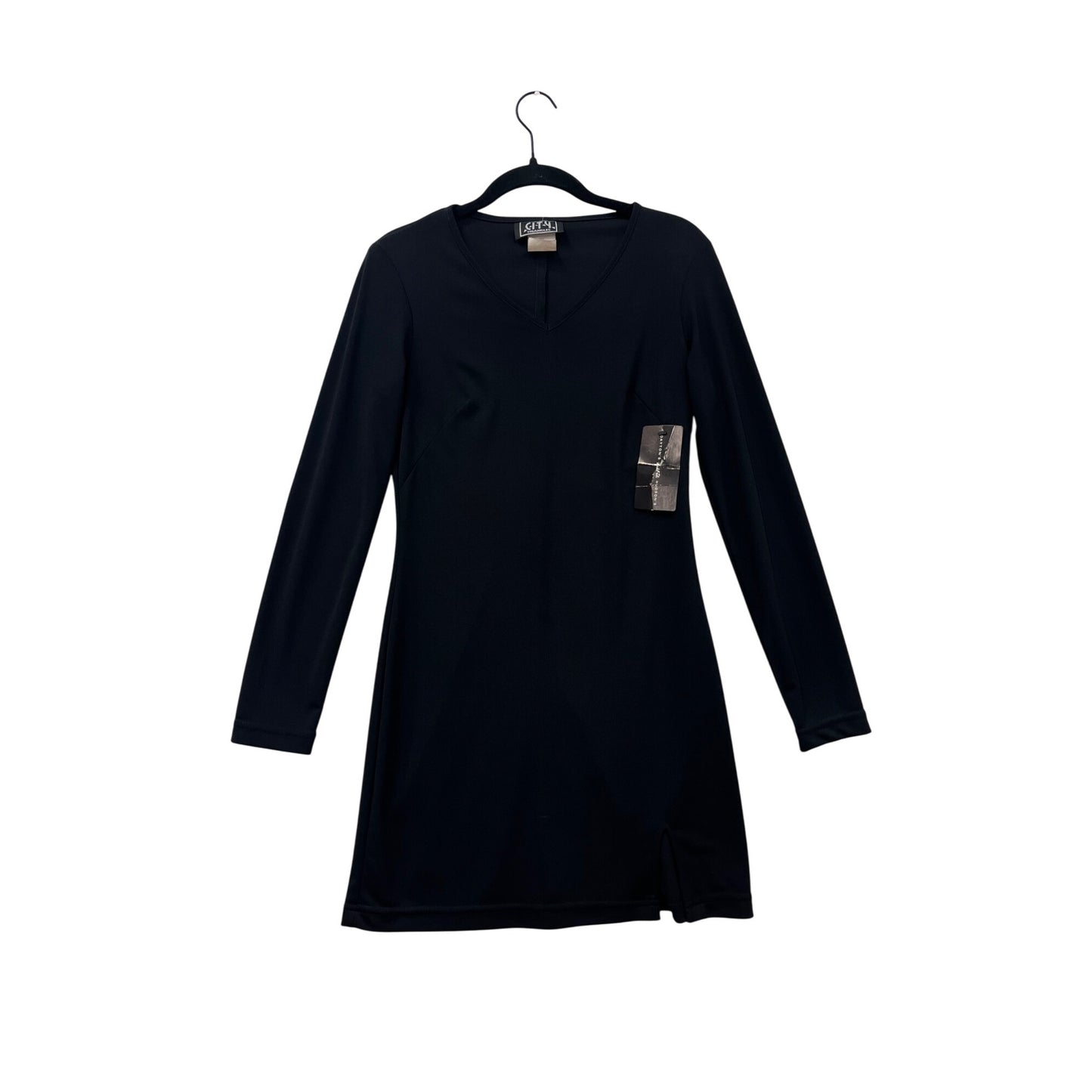 Black Long-Sleeve V-Neck Dress Women’s Small By City Triangle #8235