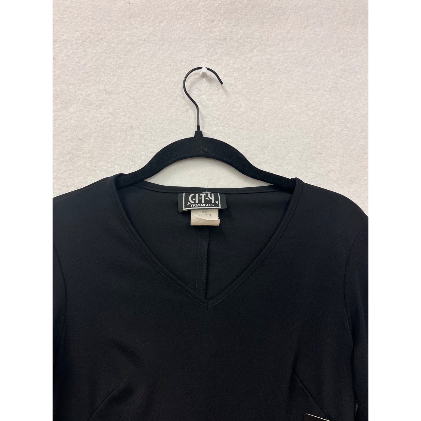 Black Long-Sleeve V-Neck Dress Women’s Small By City Triangle #8235