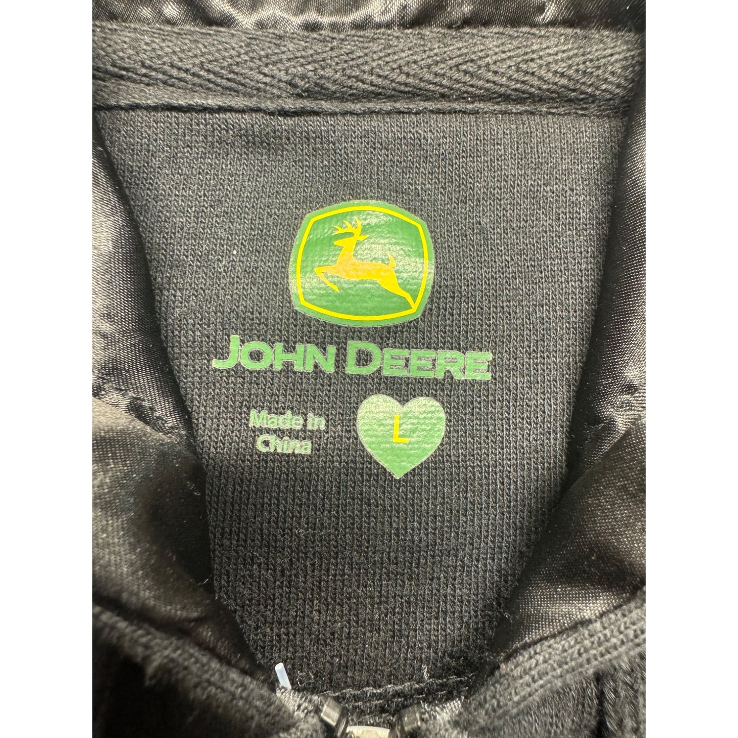 John Deere Black Hoodie Zip-Up Sweatshirt Size L Womens #7815