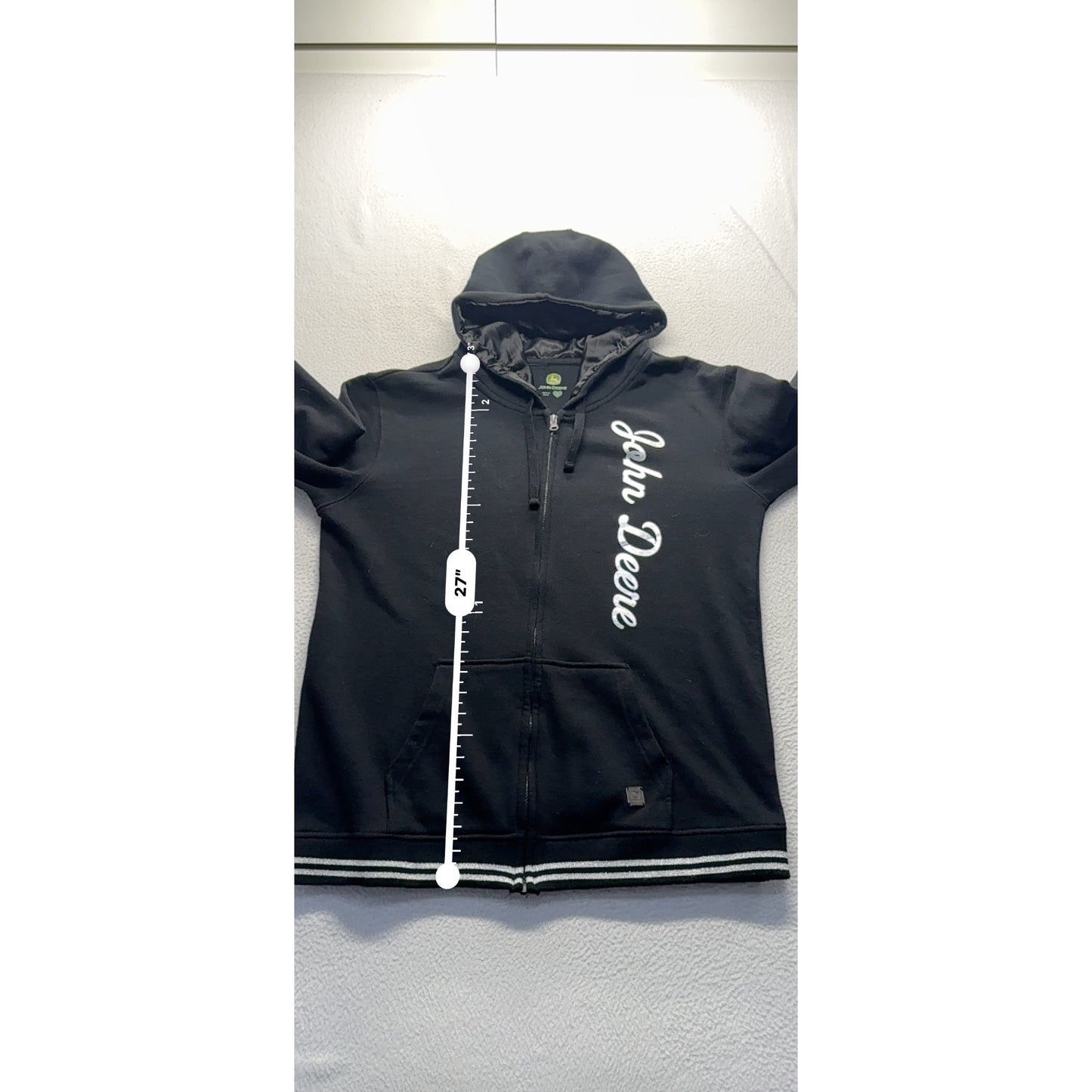 John Deere Black Hoodie Zip-Up Sweatshirt Size L Womens #7815