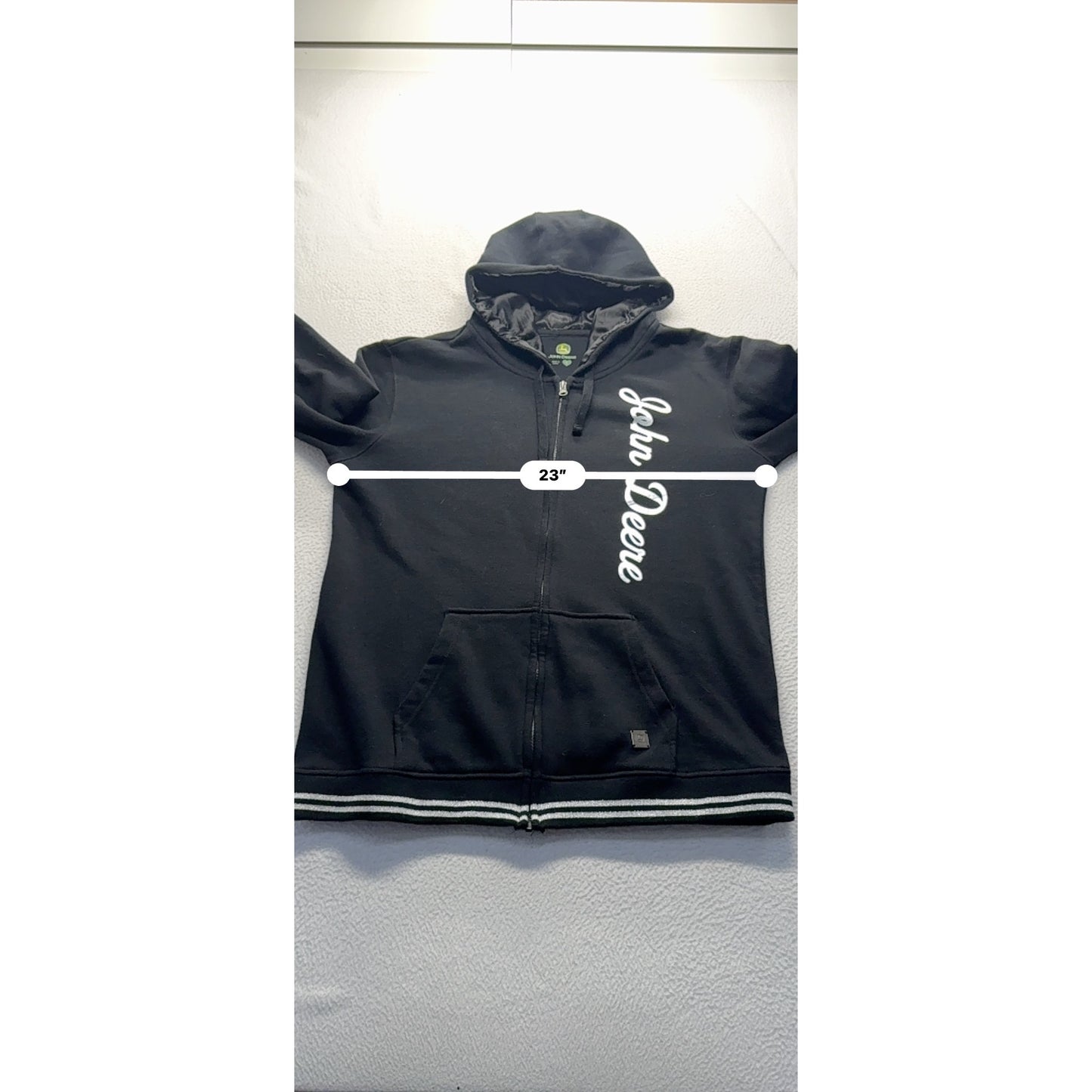 John Deere Black Hoodie Zip-Up Sweatshirt Size L Womens #7815