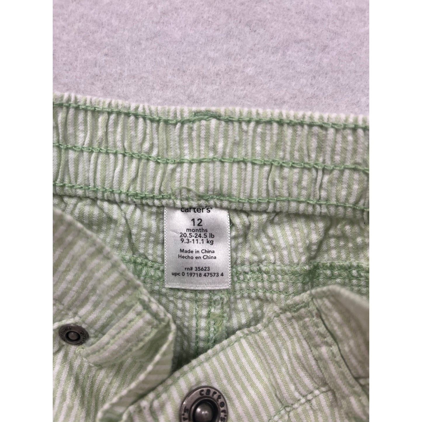 Carters Boys Green & White Striped Cargo Shorts 12M #6676