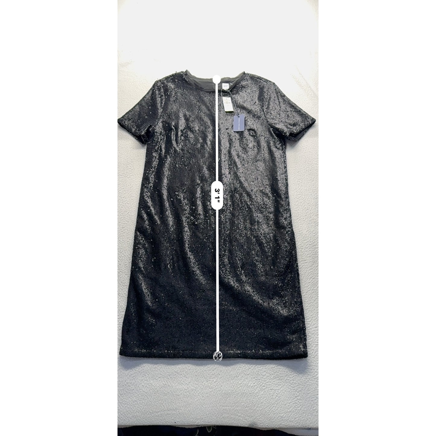 Gap Womens Black Sequin Short Sleeve Shift Dress Size 8 Tall #7796