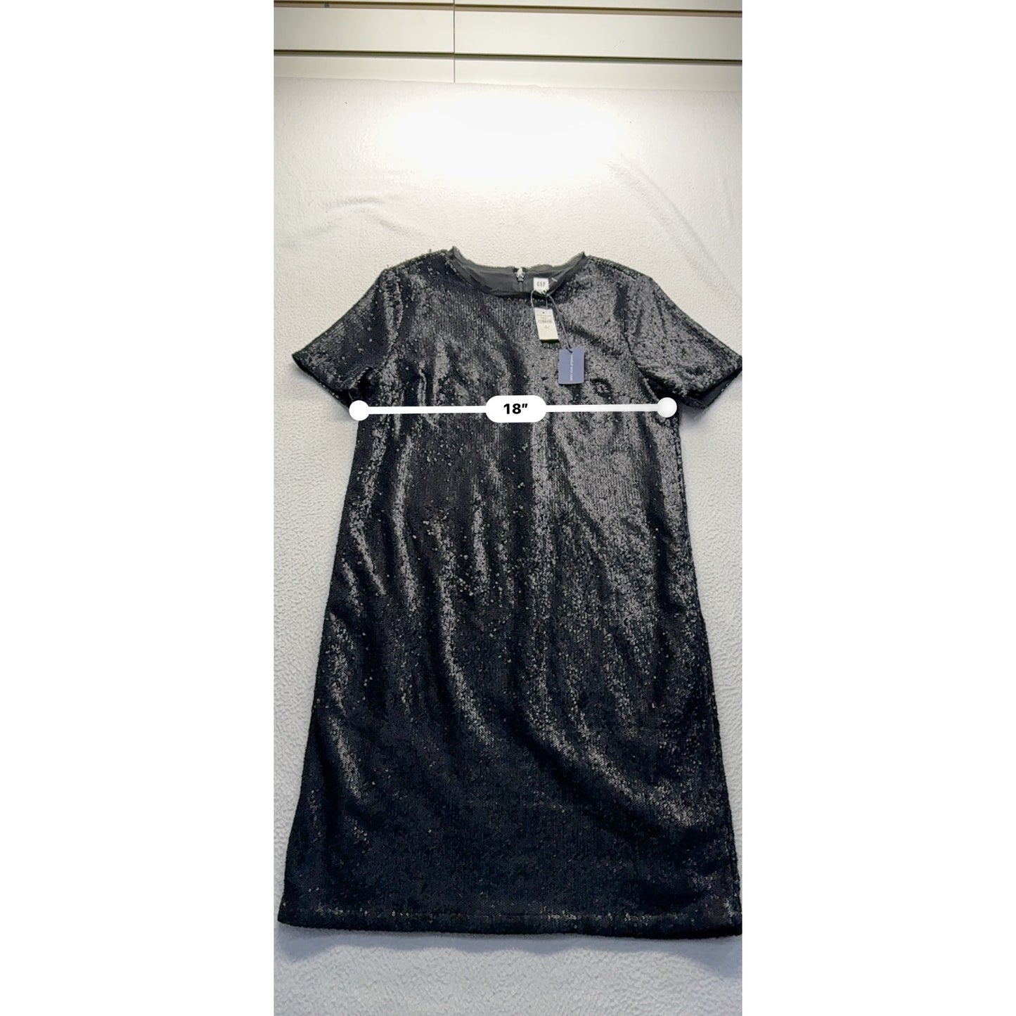 Gap Womens Black Sequin Short Sleeve Shift Dress Size 8 Tall #7796