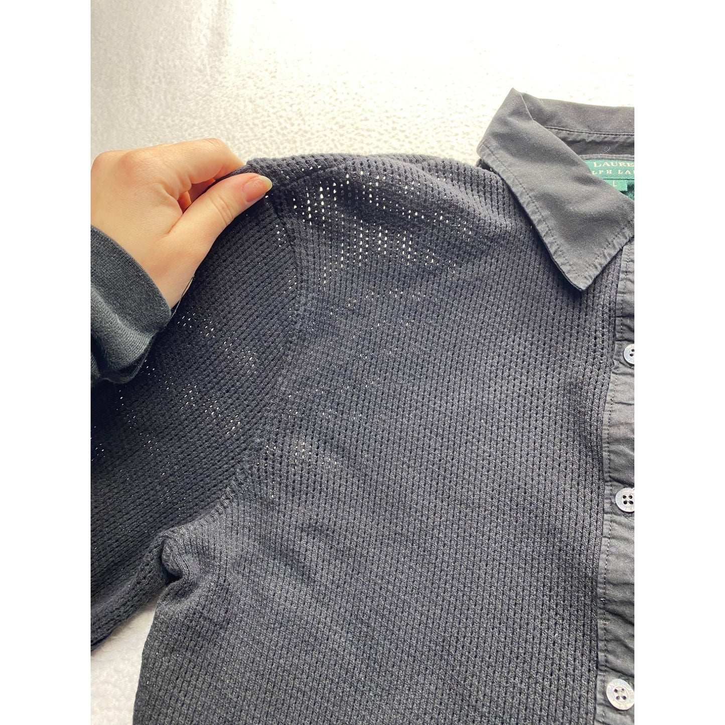 Lauren Ralph Lauren Womens Large Black Cotton Button-Up Knit #7030