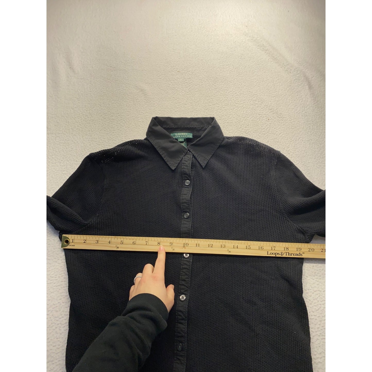 Lauren Ralph Lauren Womens Large Black Cotton Button-Up Knit #7030