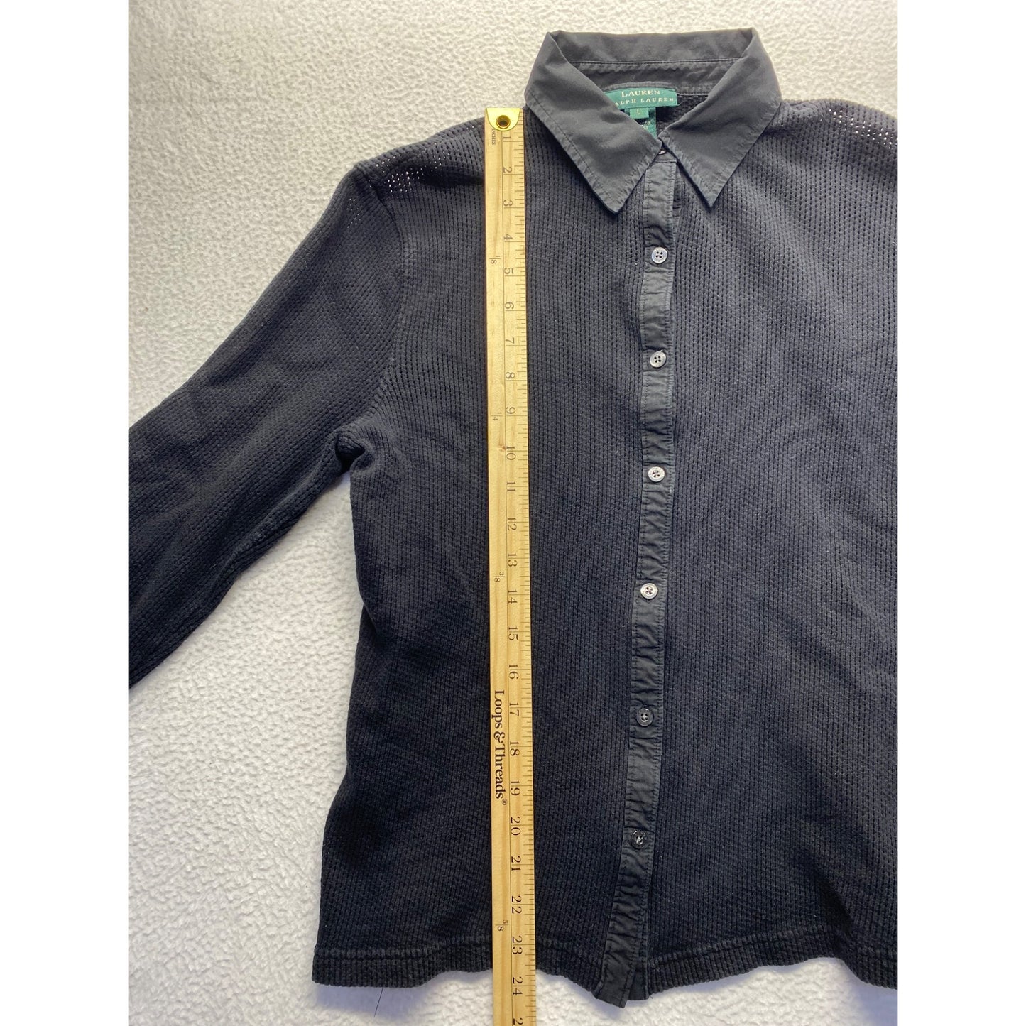 Lauren Ralph Lauren Womens Large Black Cotton Button-Up Knit #7030