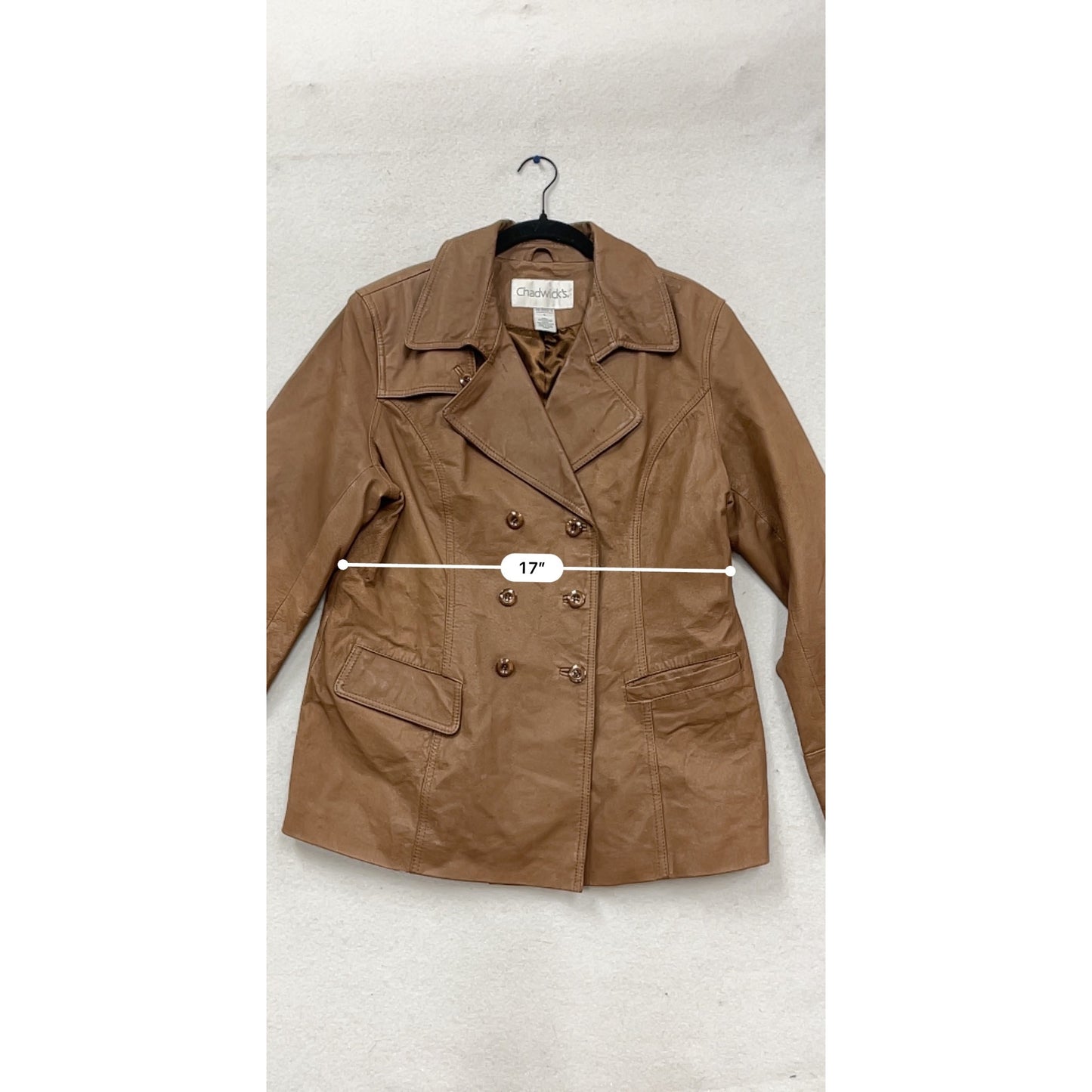 Chadwicks Brown Leather Double-Breasted Jacket Size L #737A