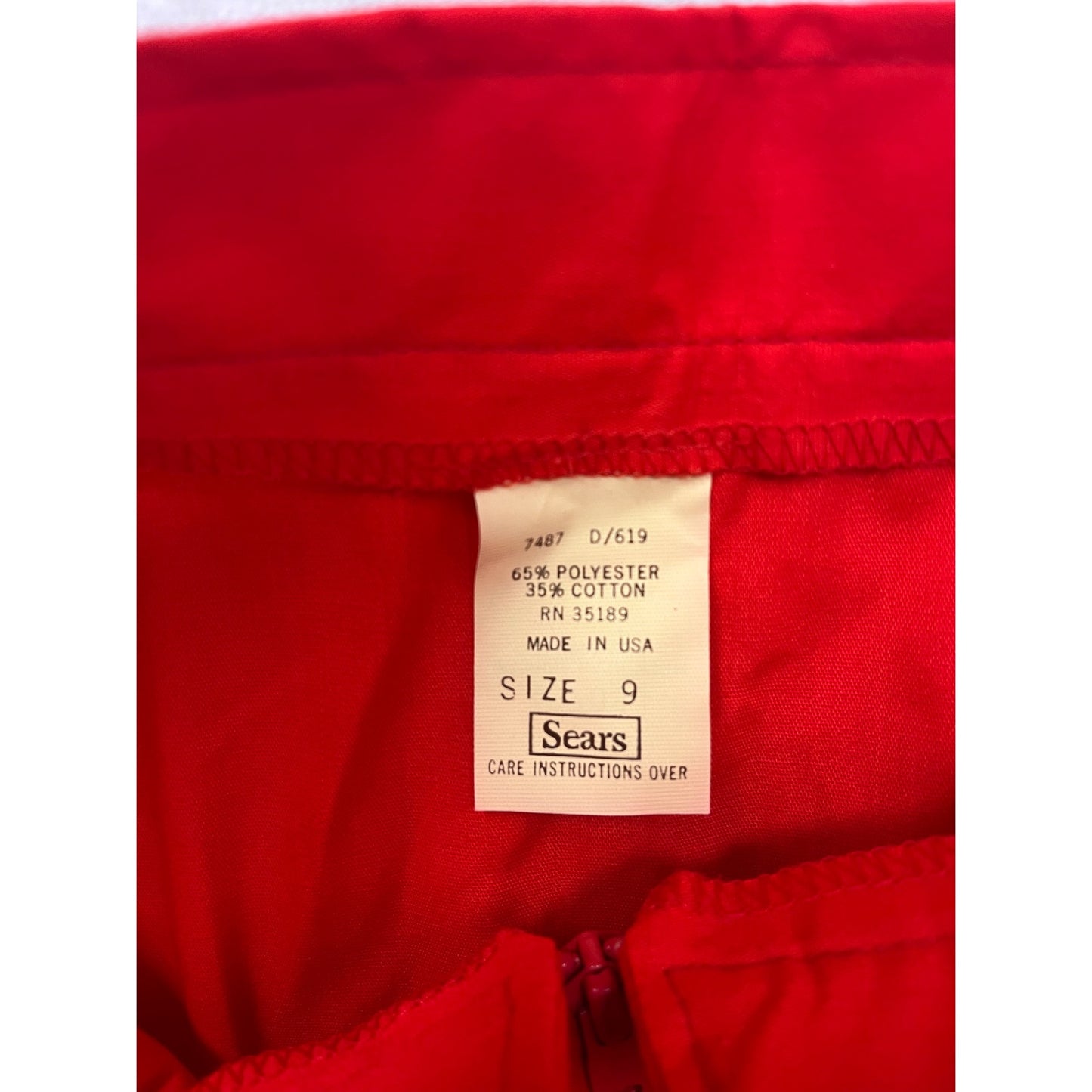 Vintage Sears Womens Red A-Line Skirt Size 9 Polyester & Cotton With Front Zipper Closure #6852