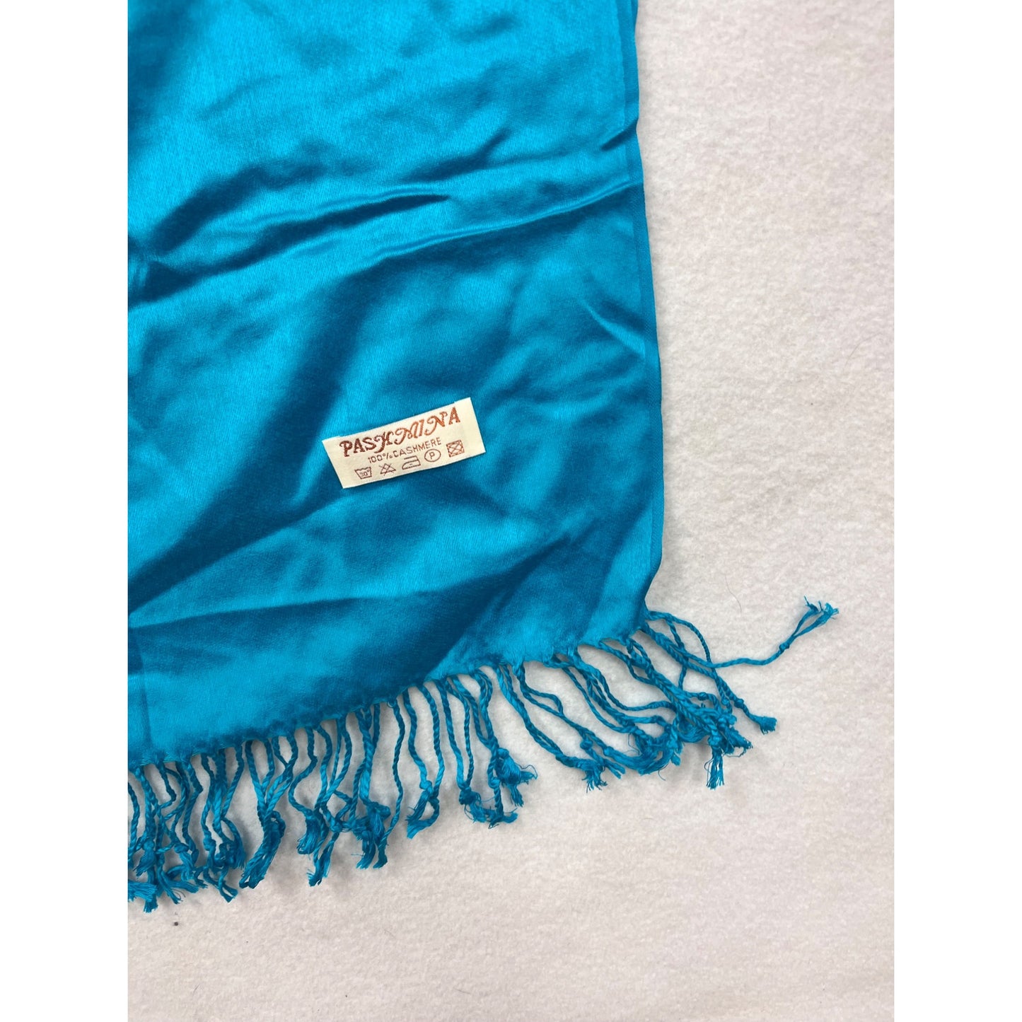 Pashmina 100% Cashmere Turquoise Scarf With Fringe Edges #8248