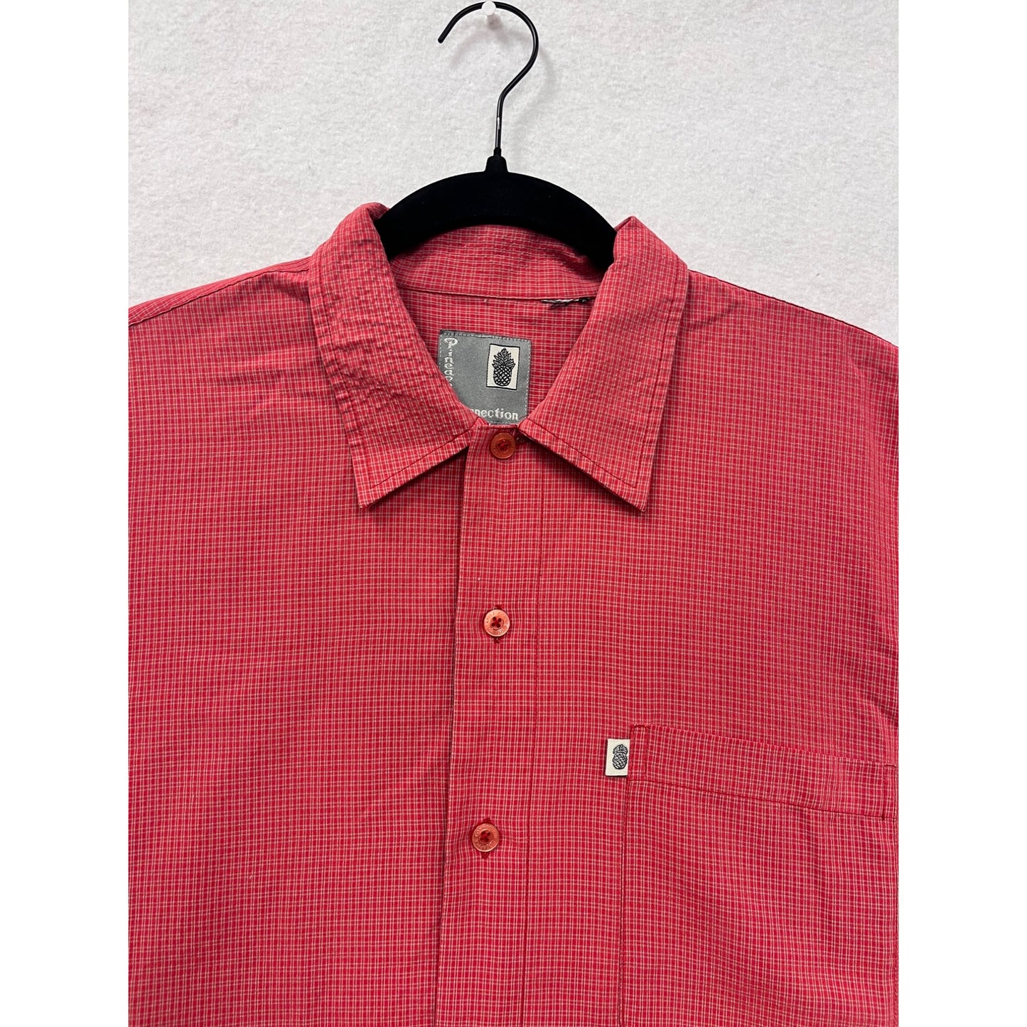Men’s Large Vintage Pineapple Connection Red Short Sleeve Button-Up Shirt #6492