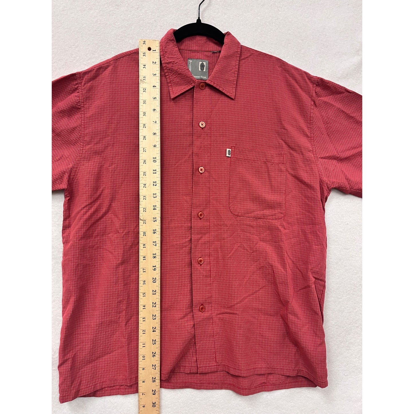 Men’s Large Vintage Pineapple Connection Red Short Sleeve Button-Up Shirt #6492