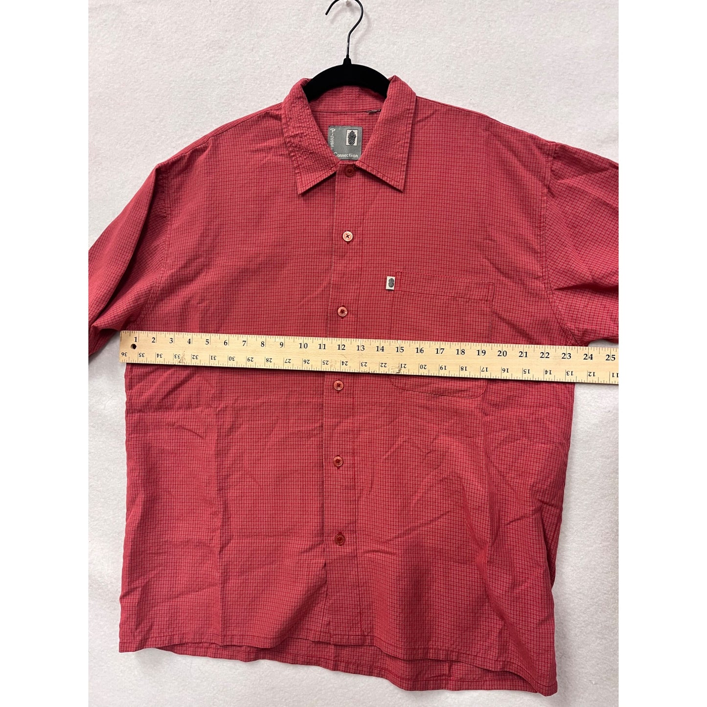 Men’s Large Vintage Pineapple Connection Red Short Sleeve Button-Up Shirt #6492