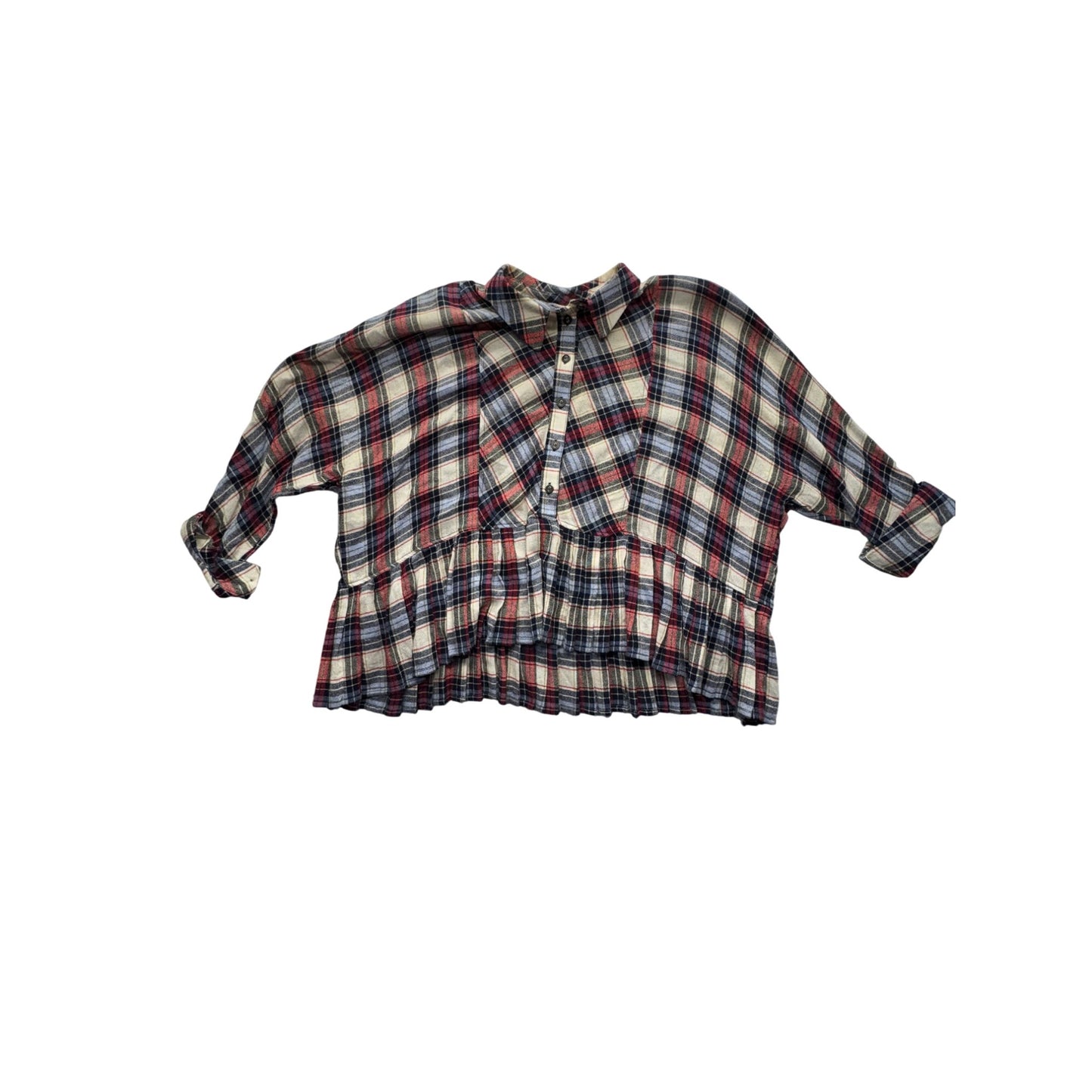 Free People Plaid Ruffle Button-Up Shirt #7582