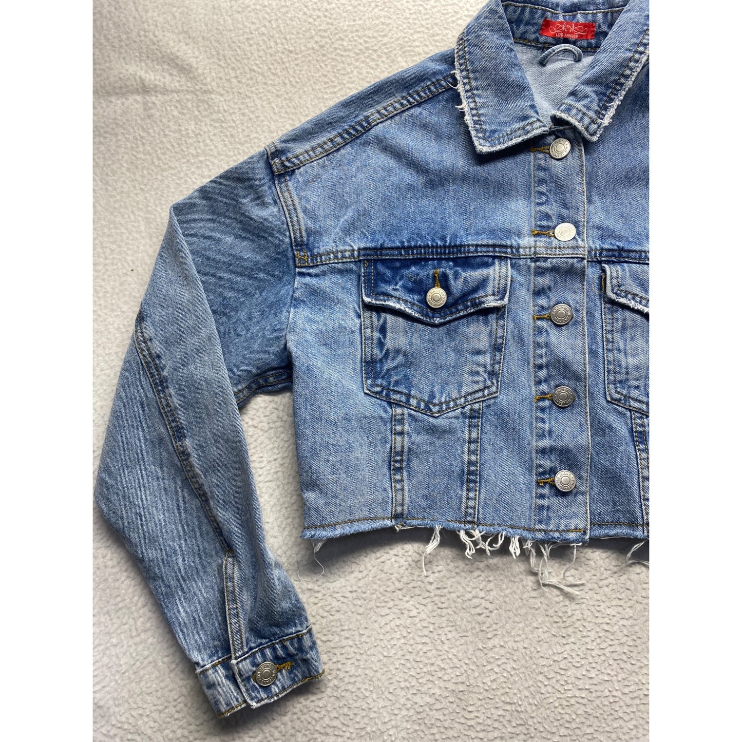 Cropped Denim Jacket With Frayed Hem By HH Jeans Los Angeles #7278