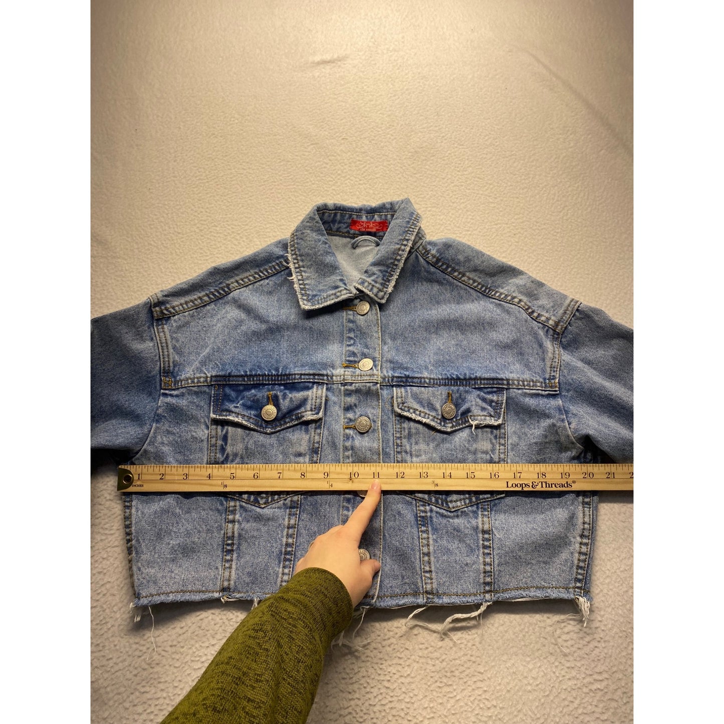 Cropped Denim Jacket With Frayed Hem By HH Jeans Los Angeles #7278