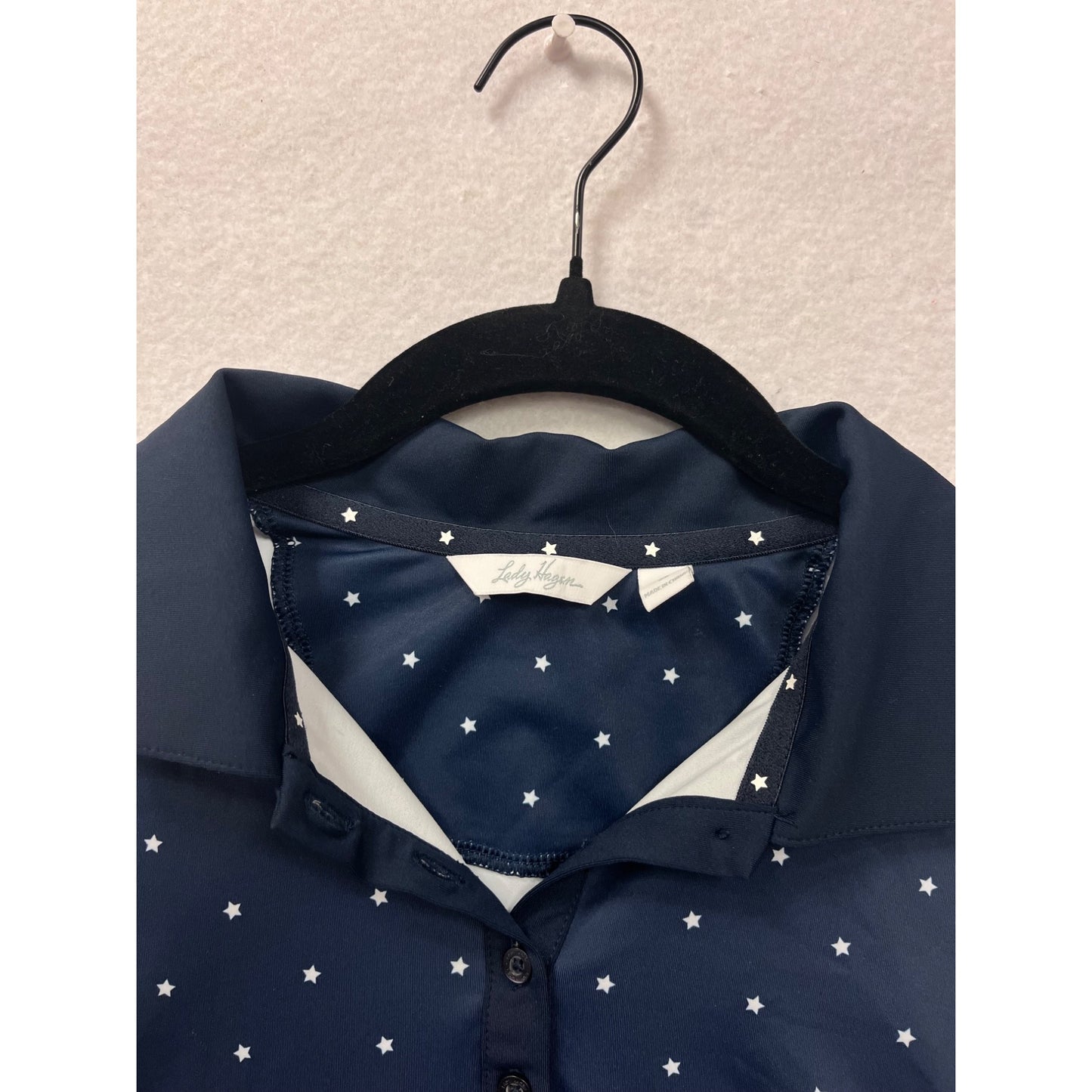Lady Hagen Womens Sleeveless Navy Star Print Polo Shirt S #6868