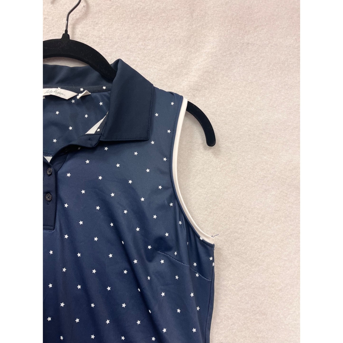 Lady Hagen Womens Sleeveless Navy Star Print Polo Shirt S #6868