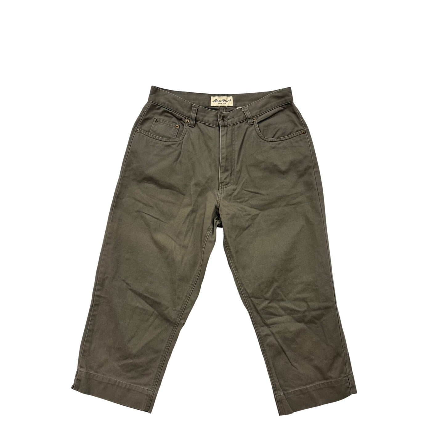 Eddie Bauer Womens Petite 8 Olive Green 100% Cotton Cropped Pants #6724