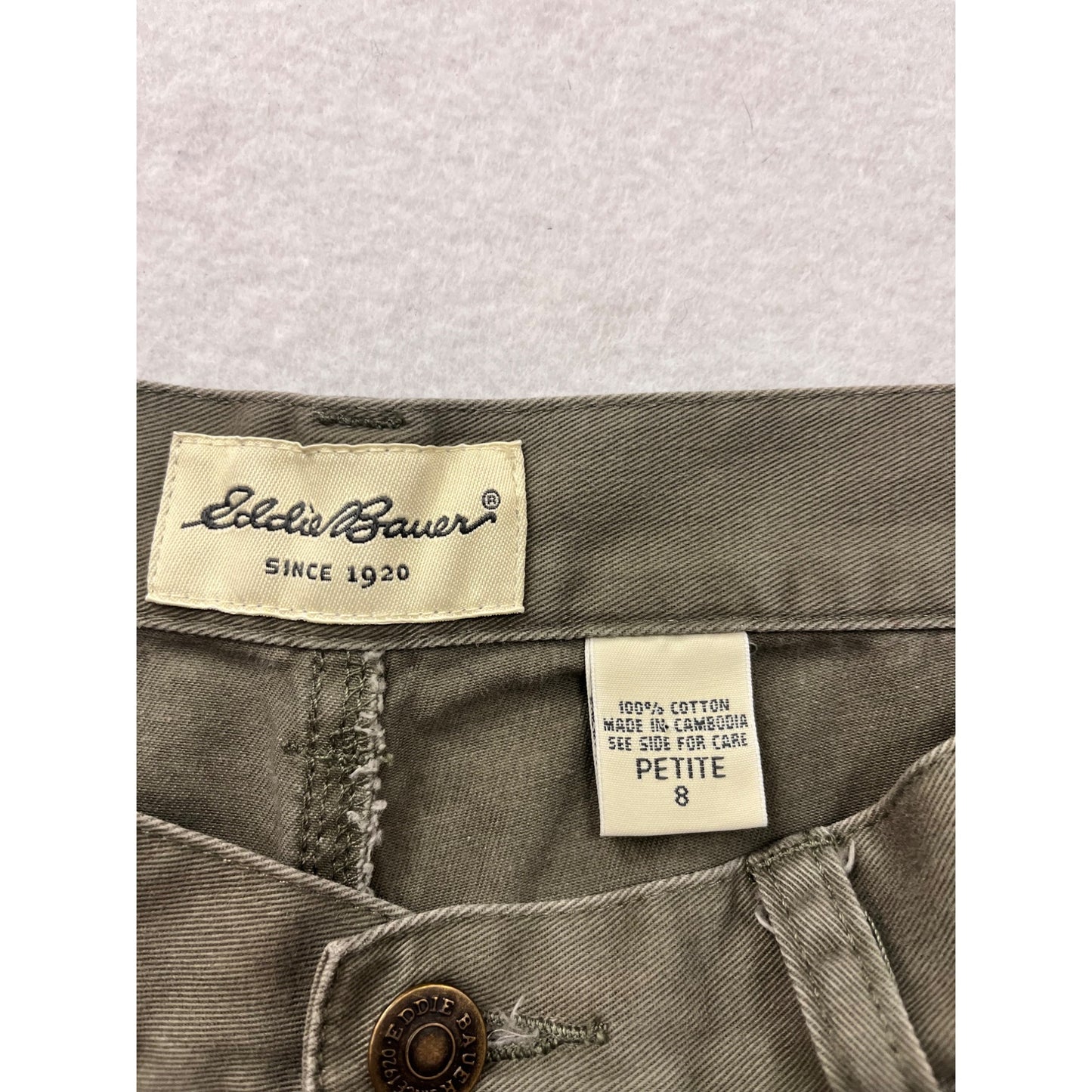 Eddie Bauer Womens Petite 8 Olive Green 100% Cotton Cropped Pants #6724