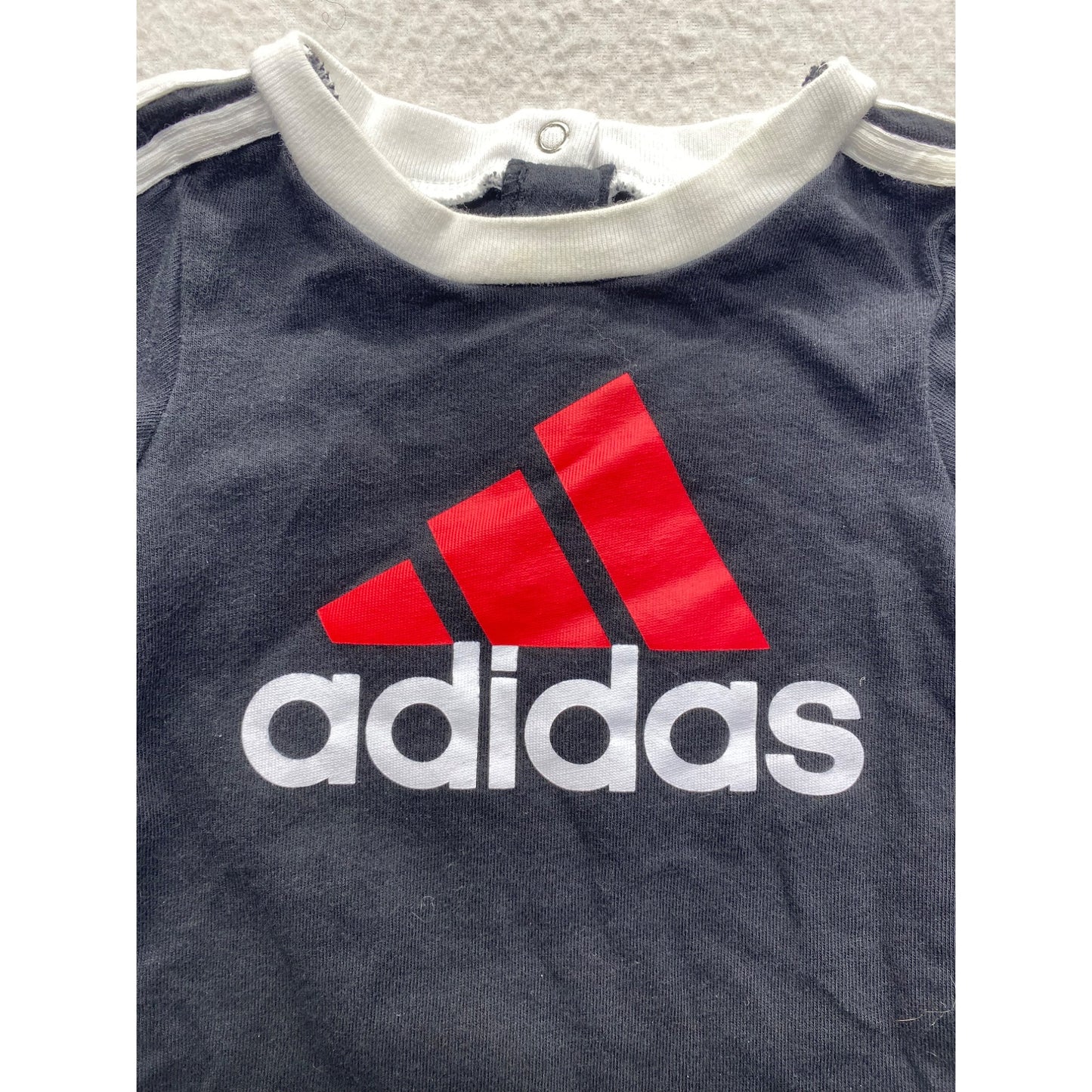 Adidas Baby Romper 3M Black Red Logo Short Sleeve Snaps Cotton #7085