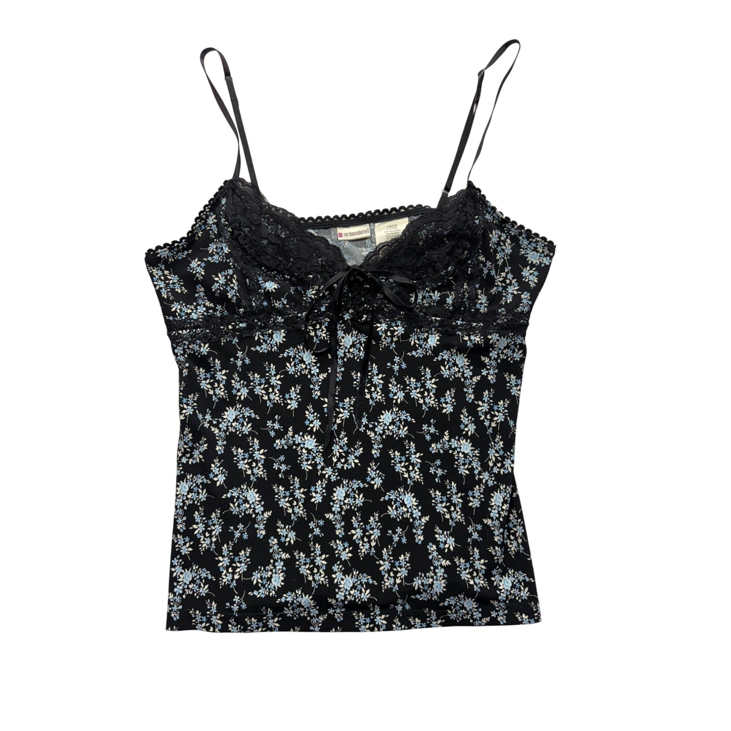 Vintage No Boundaries Juniors Black & Blue Floral Lace Trim Camisole #7410