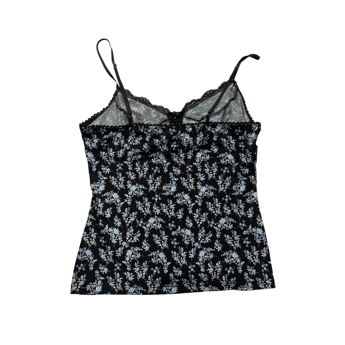 Vintage No Boundaries Juniors Black & Blue Floral Lace Trim Camisole #7410