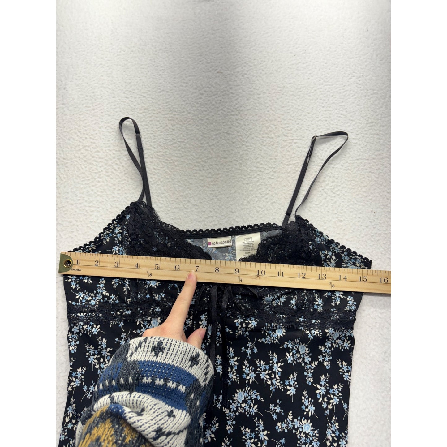 Vintage No Boundaries Juniors Black & Blue Floral Lace Trim Camisole #7410