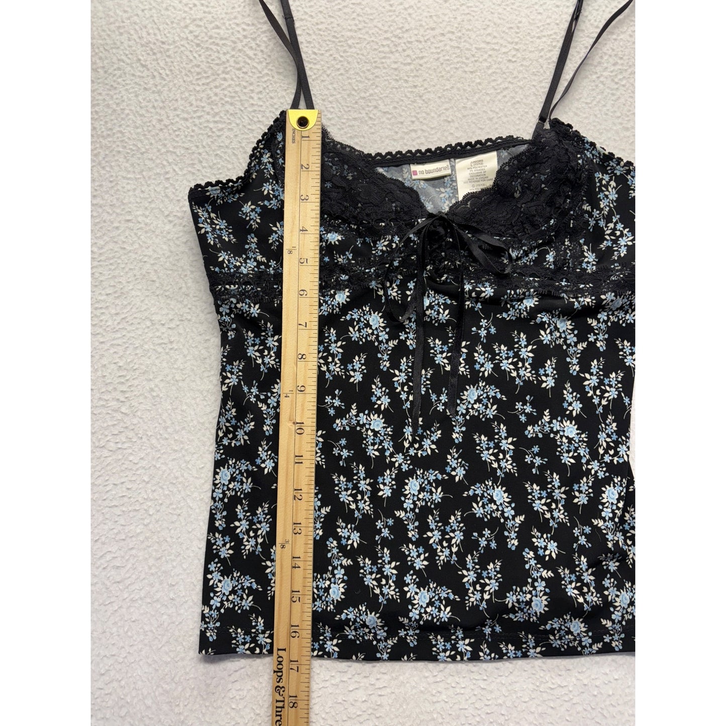Vintage No Boundaries Juniors Black & Blue Floral Lace Trim Camisole #7410