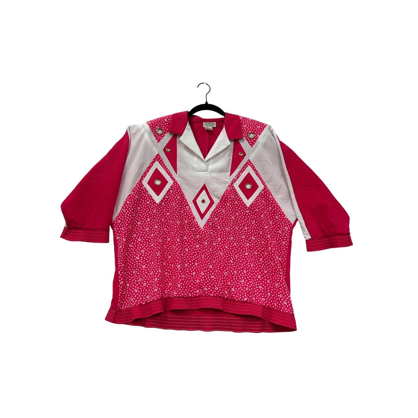 Vintage Regal Womens 80s Pink & White Geometric Print Top #6987