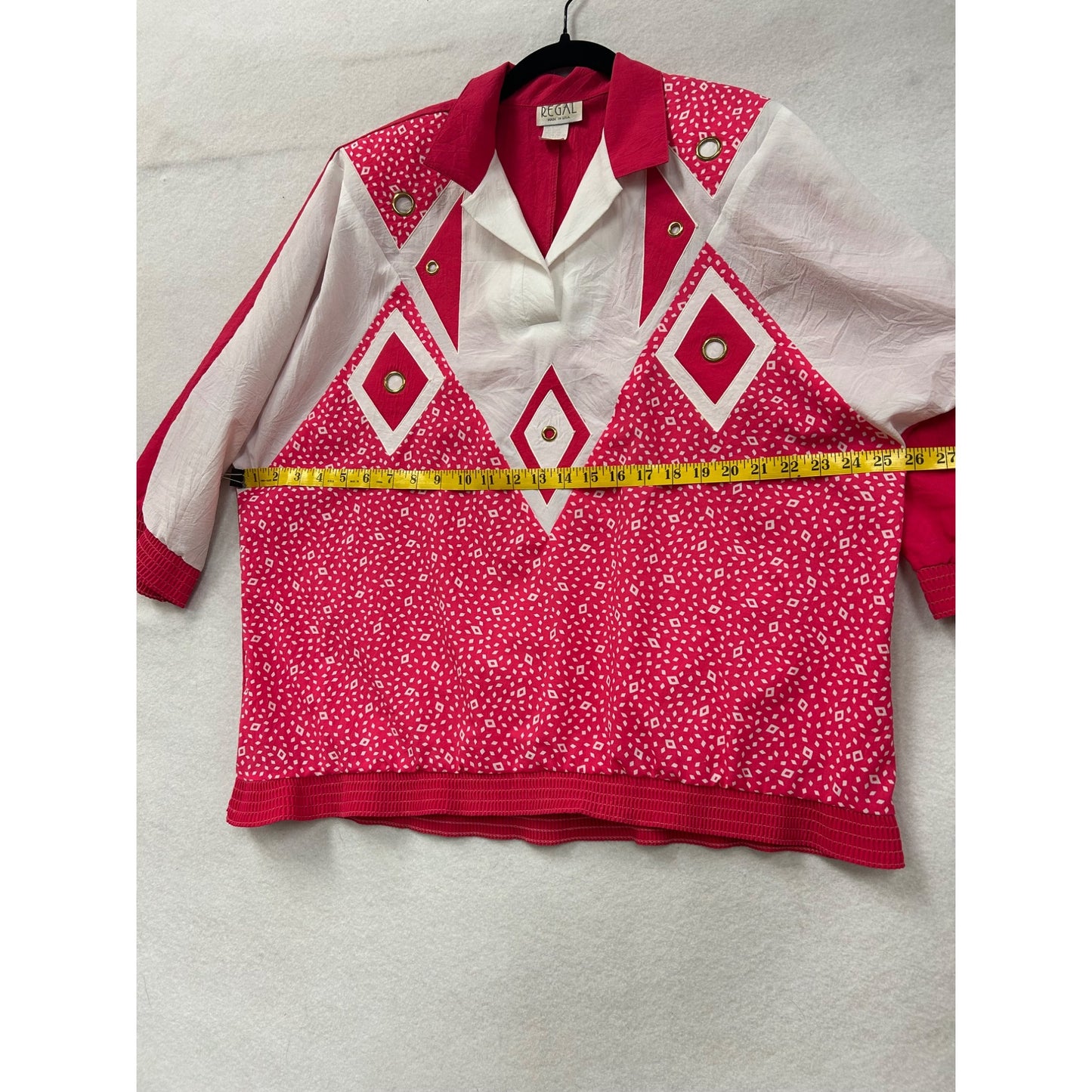 Vintage Regal Womens 80s Pink & White Geometric Print Top #6987