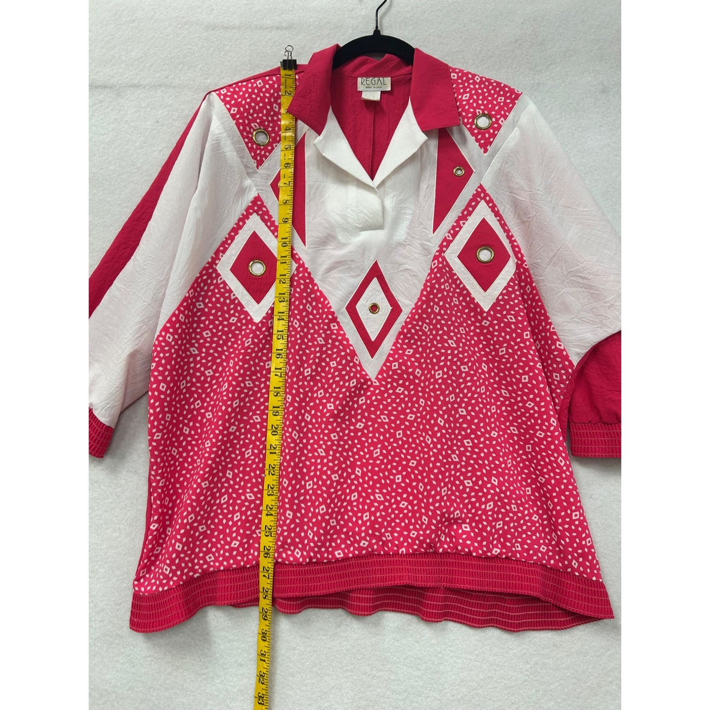 Vintage Regal Womens 80s Pink & White Geometric Print Top #6987