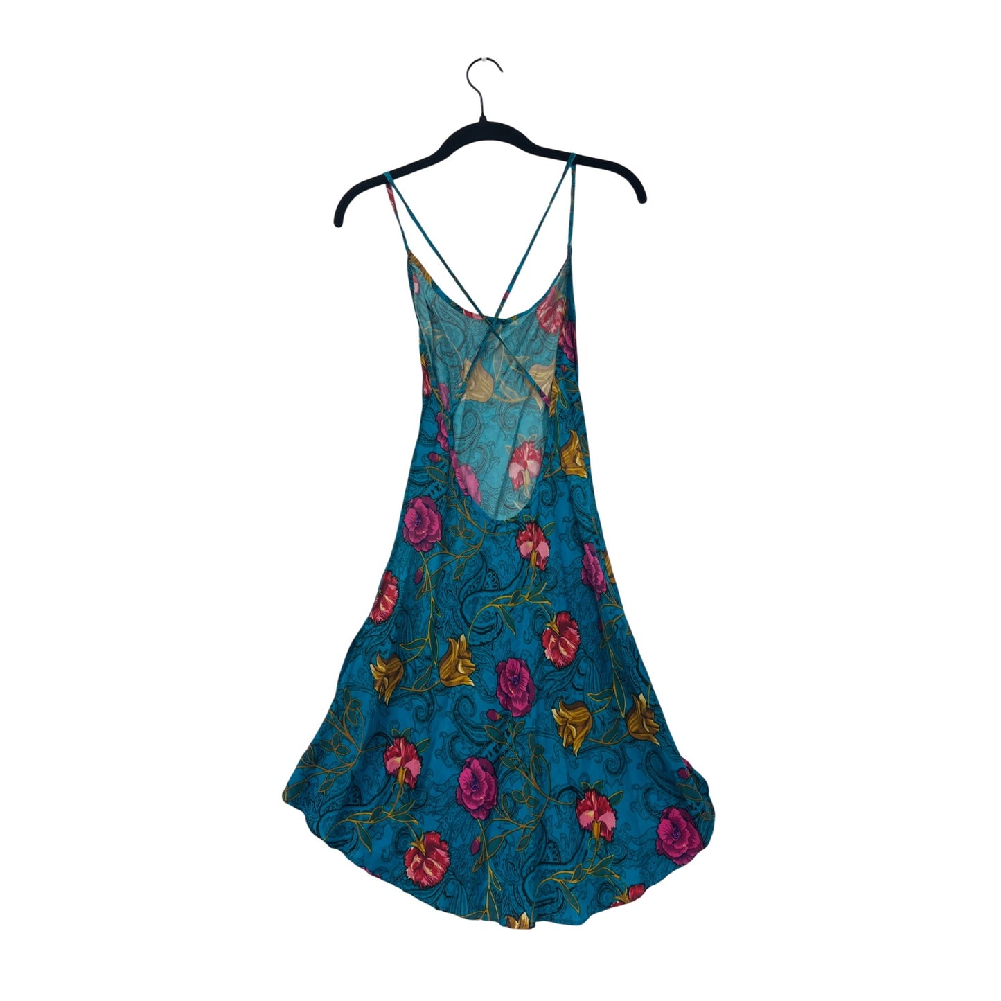 Rene Rofe Womens Medium Floral Print 100% Silk Slip Dress With Crossback Straps #6786
