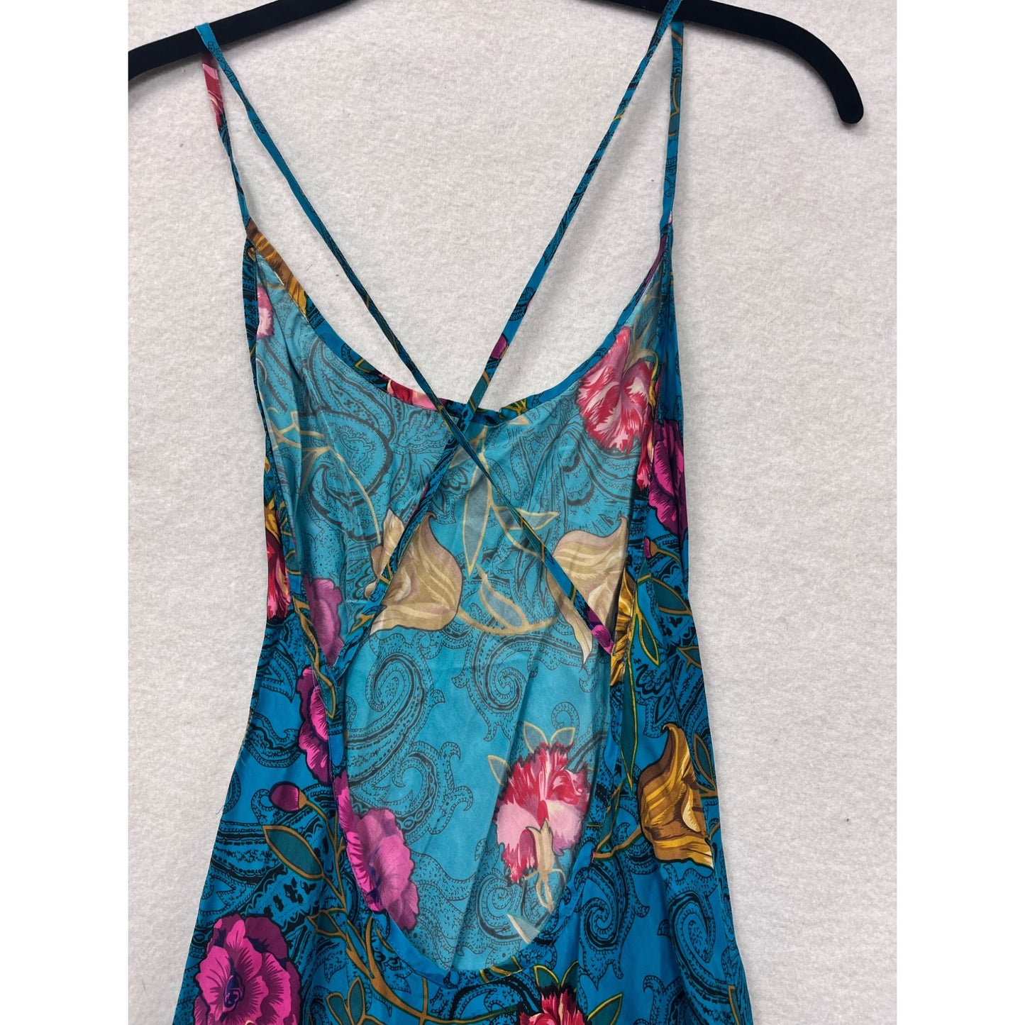 Rene Rofe Womens Medium Floral Print 100% Silk Slip Dress With Crossback Straps #6786