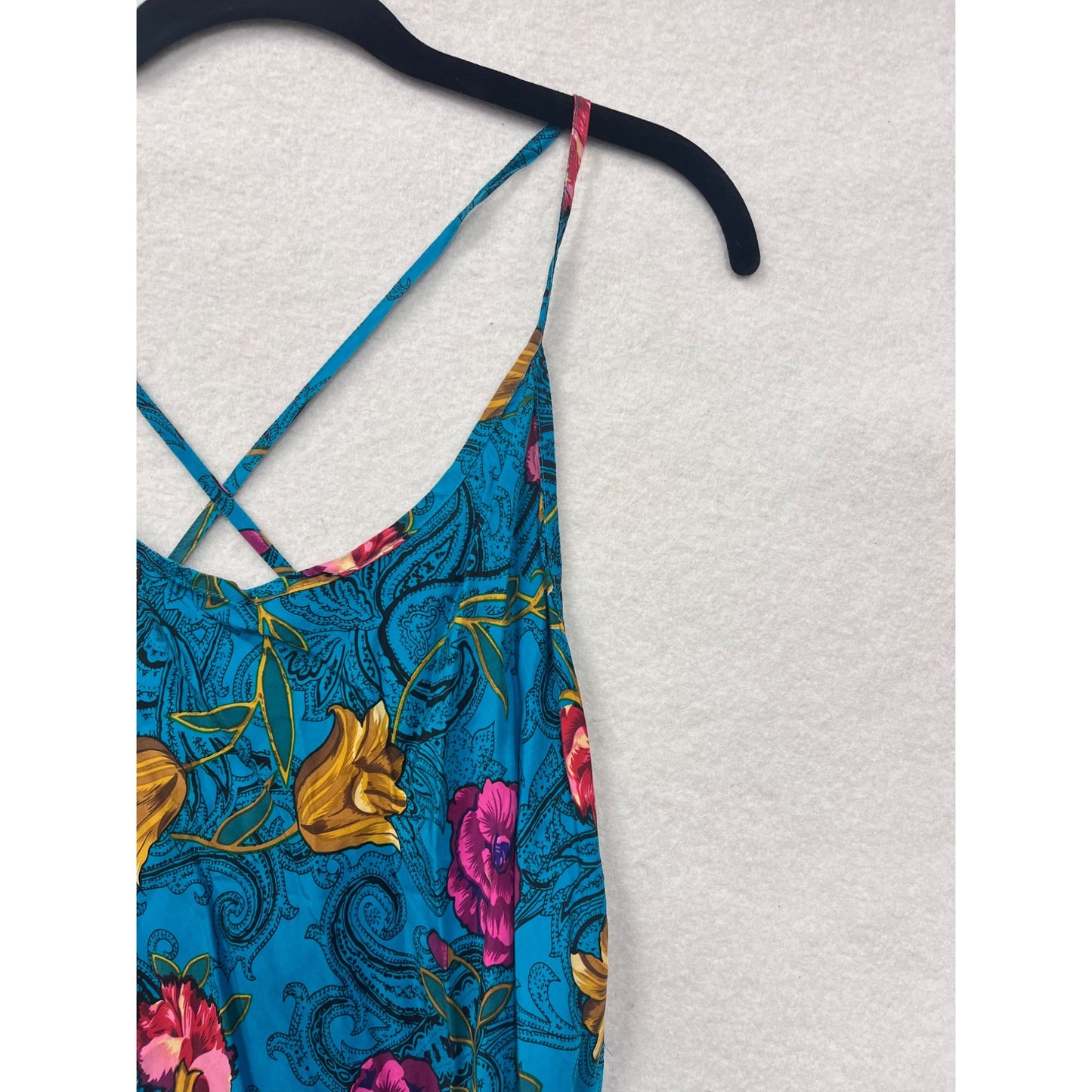 Rene Rofe Womens Medium Floral Print 100% Silk Slip Dress With Crossback Straps #6786