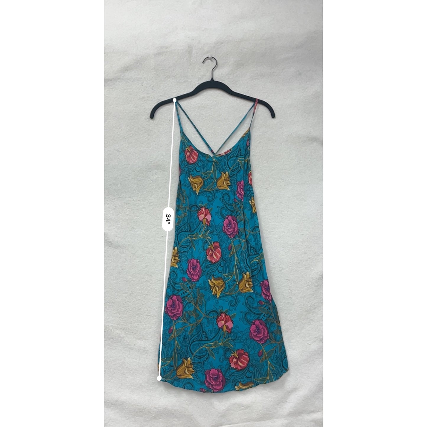 Rene Rofe Womens Medium Floral Print 100% Silk Slip Dress With Crossback Straps #6786