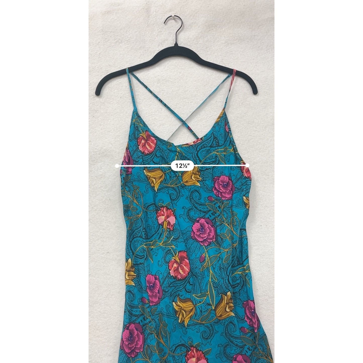 Rene Rofe Womens Medium Floral Print 100% Silk Slip Dress With Crossback Straps #6786