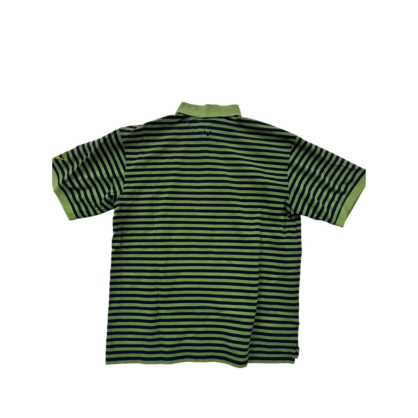 Callaway Golf Mens Medium Striped Polo Shirt Green & Navy Short Sleeve #6532